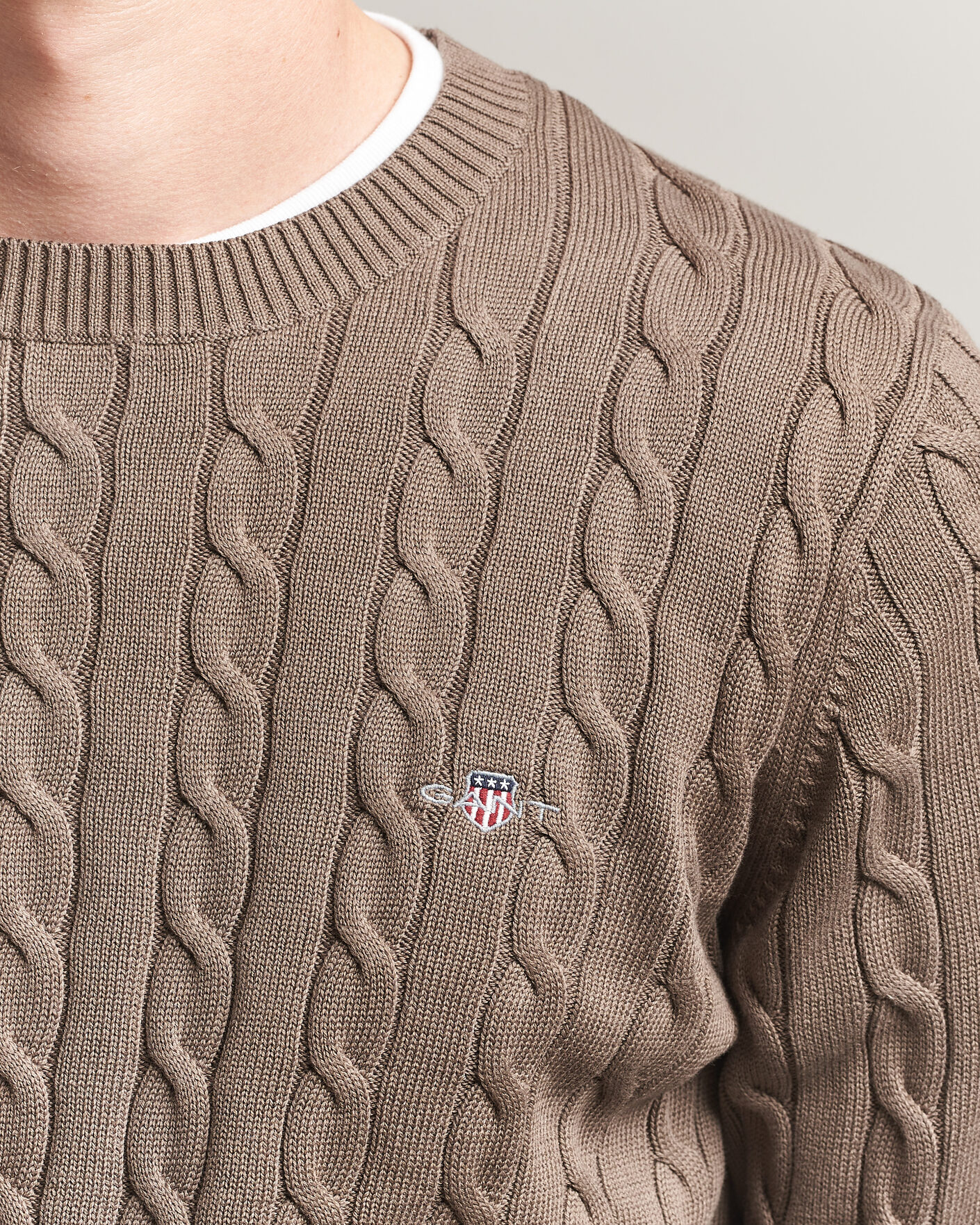 Homme | Pulls Et Tricots | Gant | Cotton Cable Crew Neck Faded Taupe
