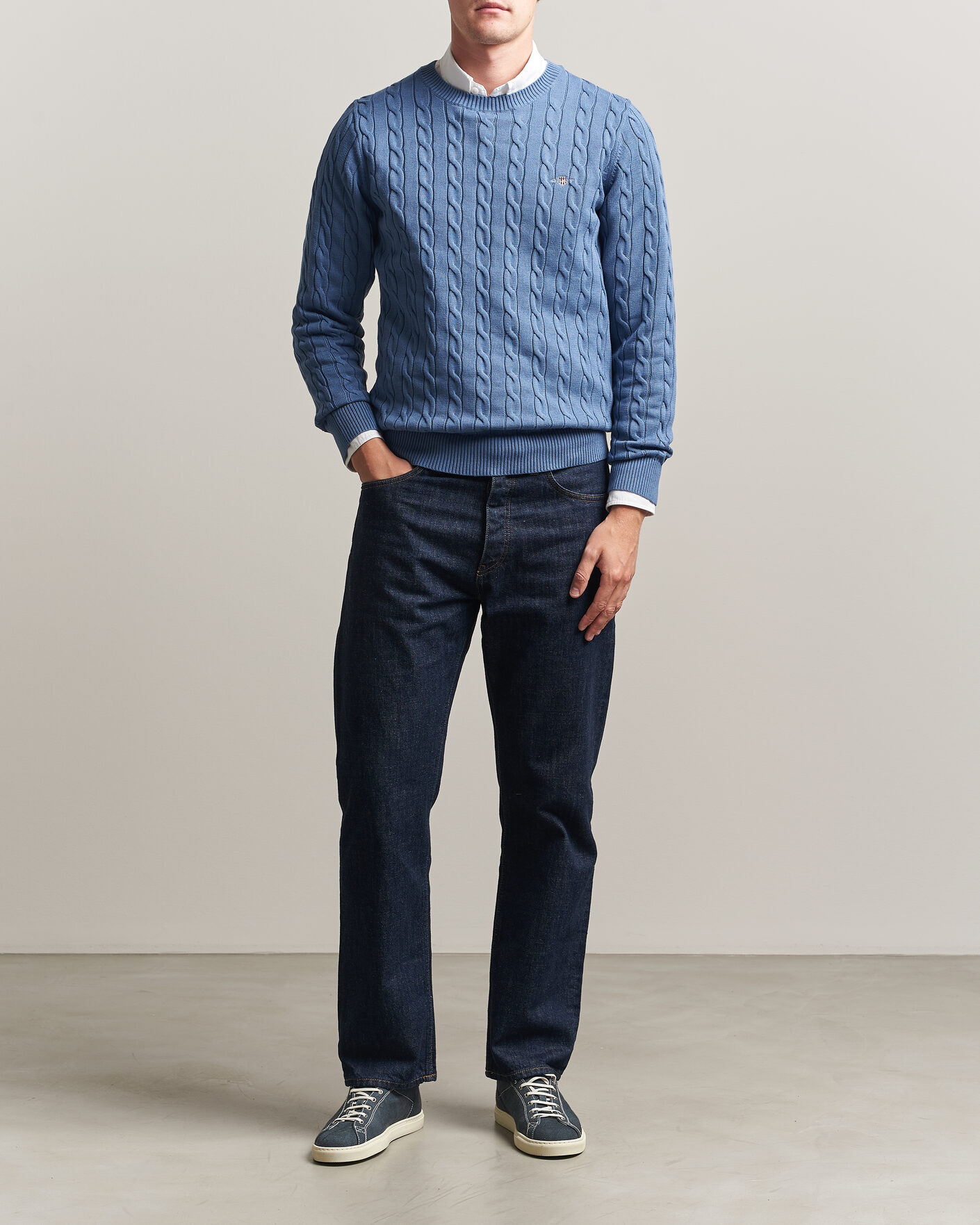 Heren | Truien | Gant | Cotton Cable Crew Neck Blue Horizon