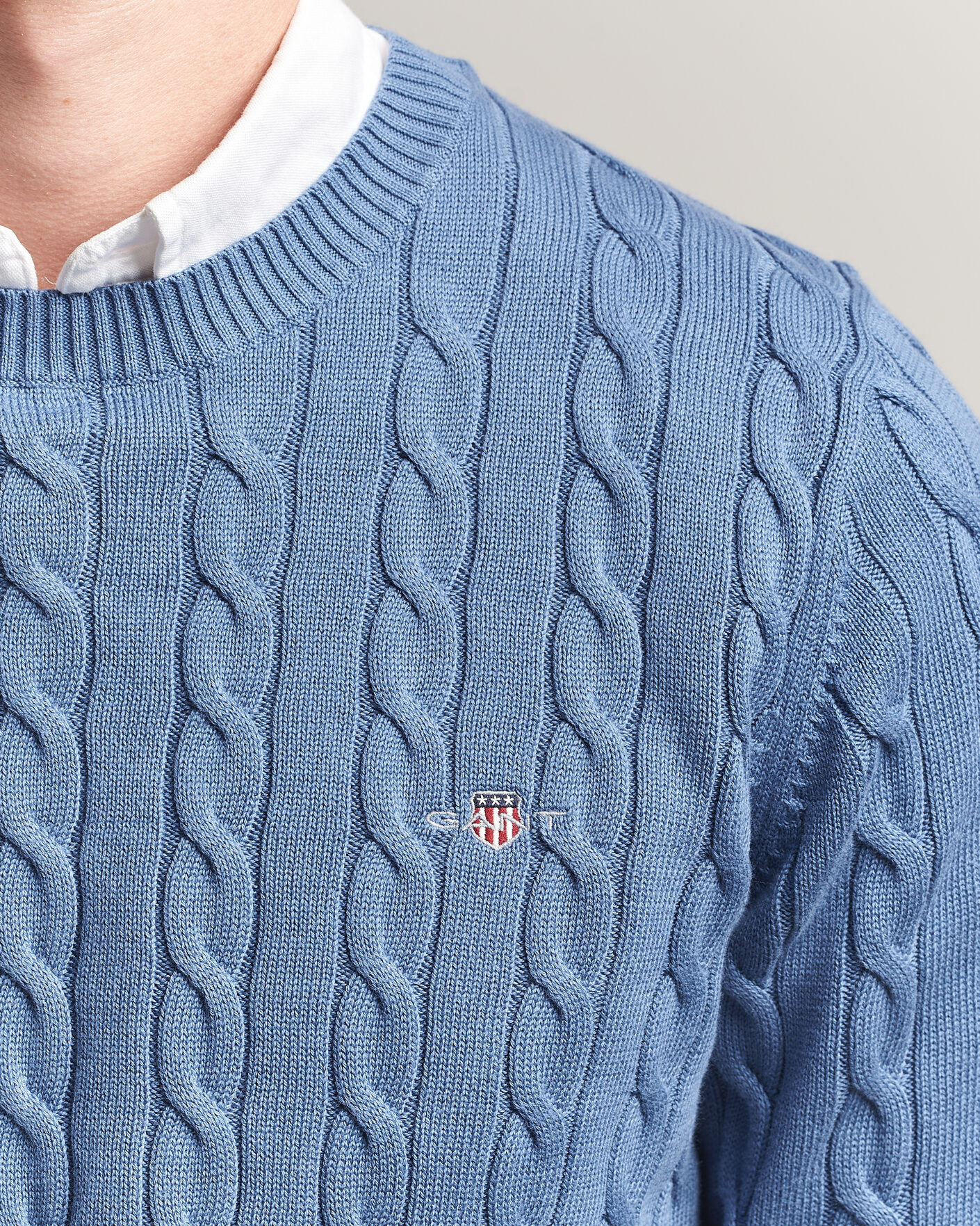 Heren | Truien | Gant | Cotton Cable Crew Neck Blue Horizon