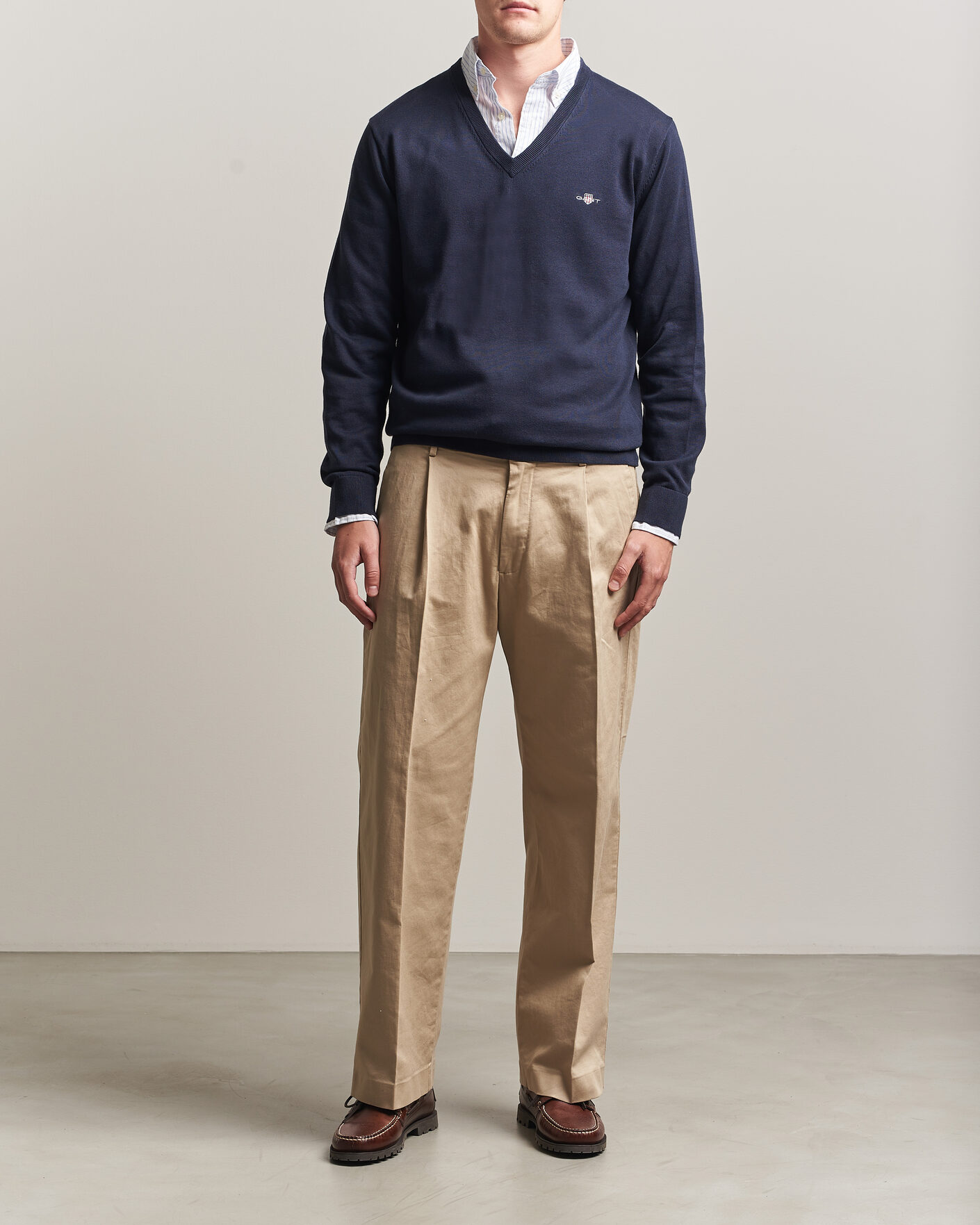 Heren | Truien | Gant | Classic Cotton V-Neck Evening Blue