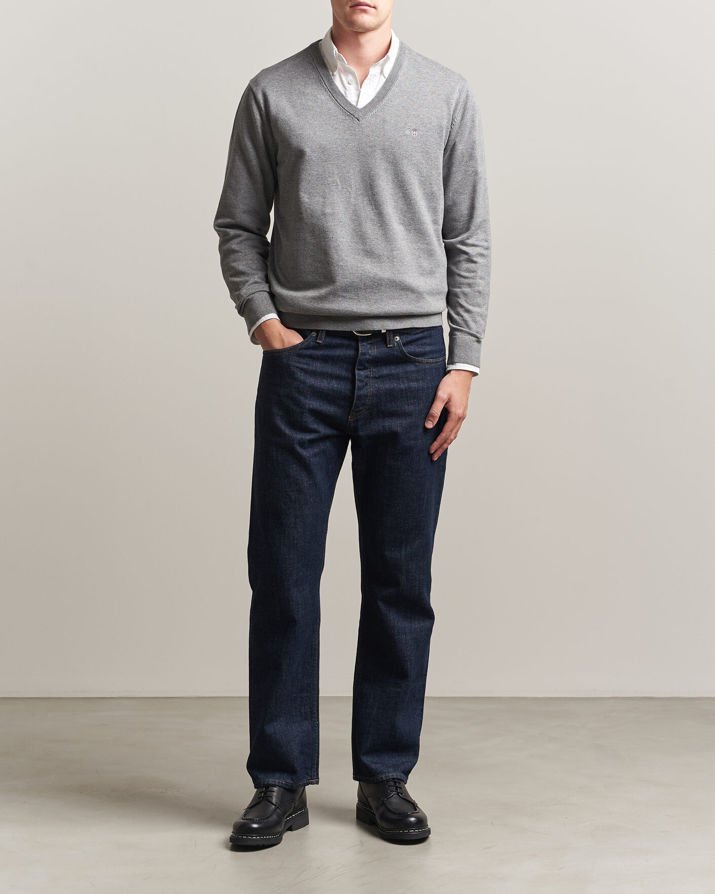 Heren | Truien | Gant | Classic Cotton V-Neck Dark Grey Melange