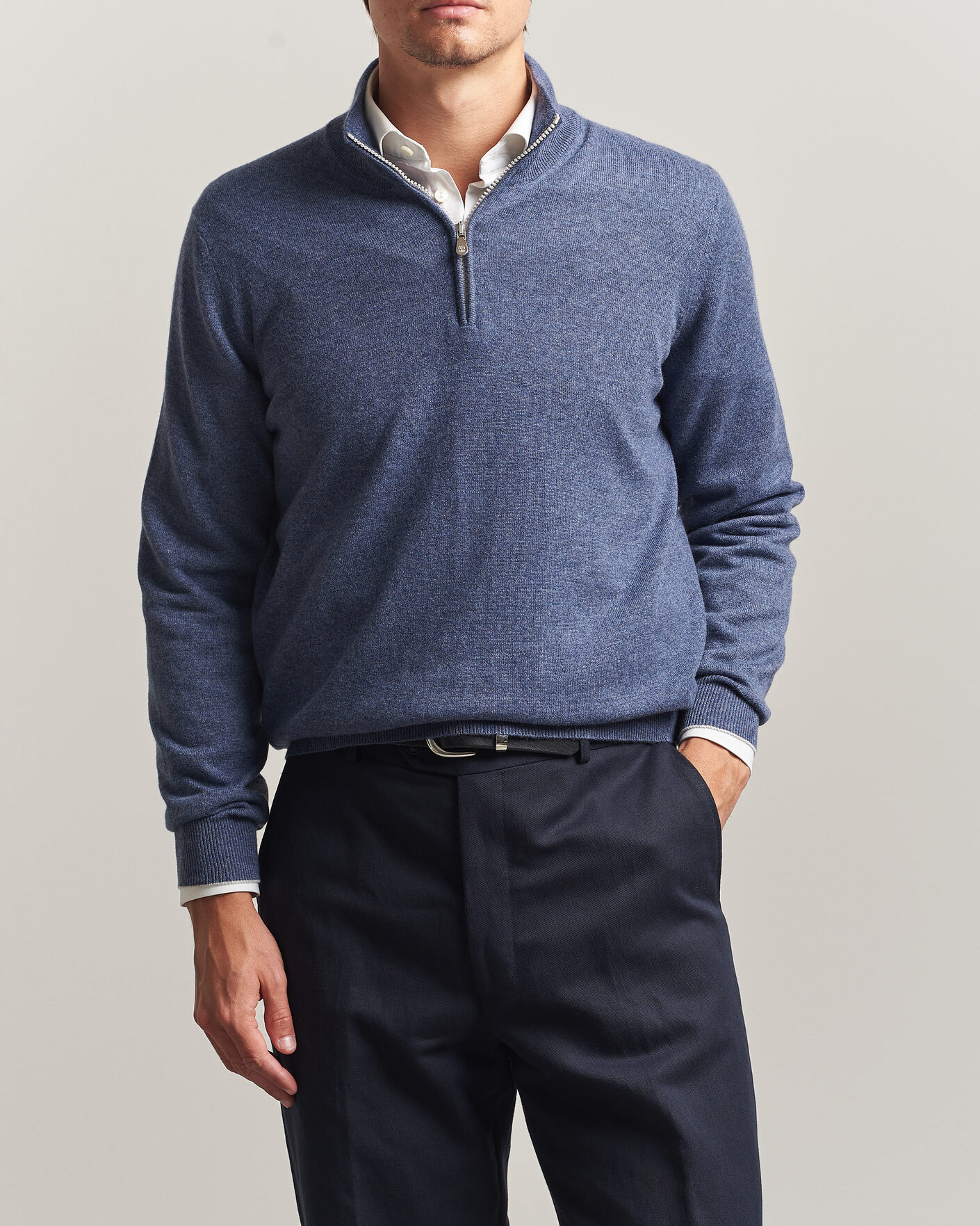 Heren | Truien | Brunello Cucinelli | 2 Ply Cashmere Half Zip Denim Blue