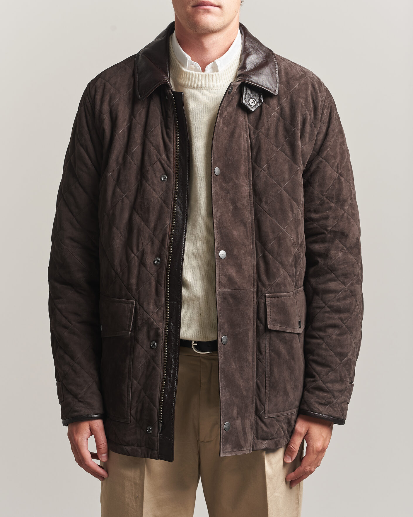 Heren | Jassen | Gant | Quilted Suede Jacket Black Brown
