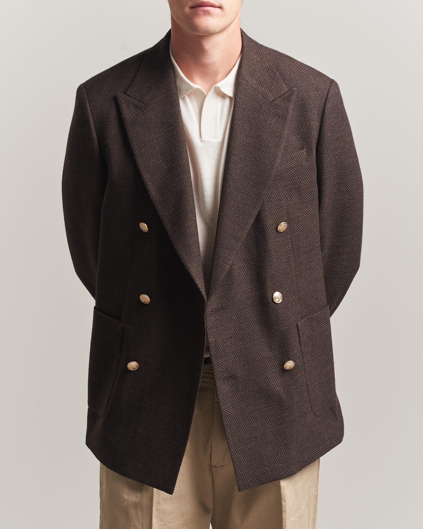 Heren | Blazers | Gant | Wool Textured Double Breasted Blazer Black Brown