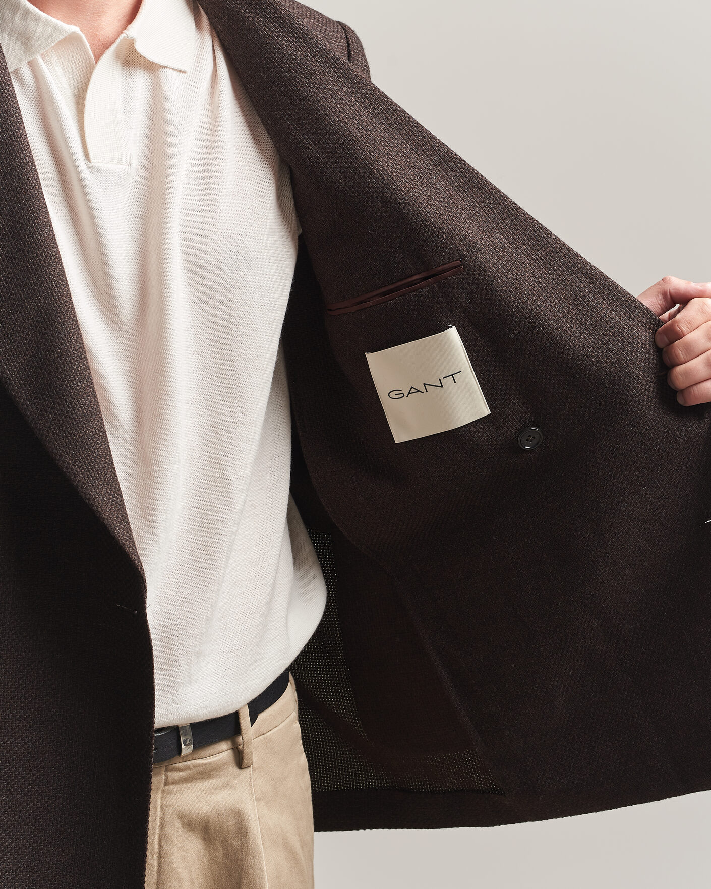 Heren | Blazers | Gant | Wool Textured Double Breasted Blazer Black Brown