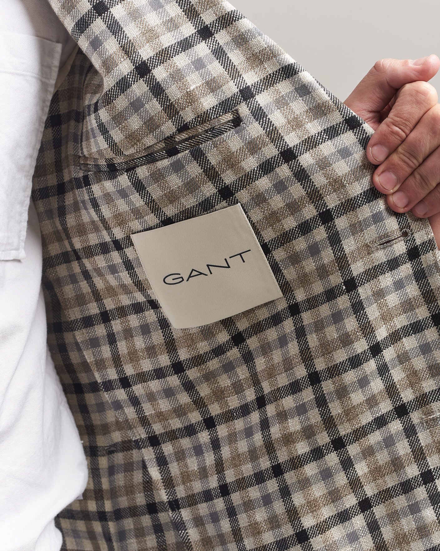Homme | Blazers | Gant | Wool/Linen Checked Blazer Cream