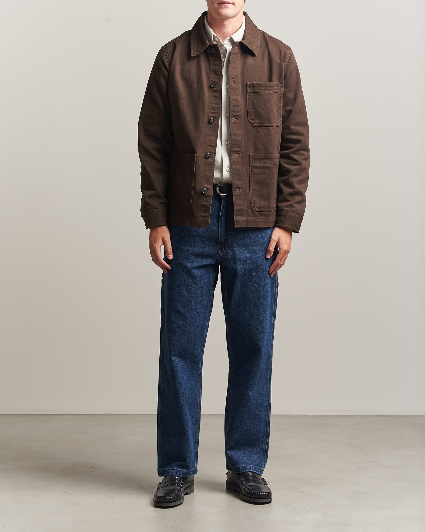 Homme | Chemises | Gant | Regular Fit Brushed Twill Overshirt Black Brown