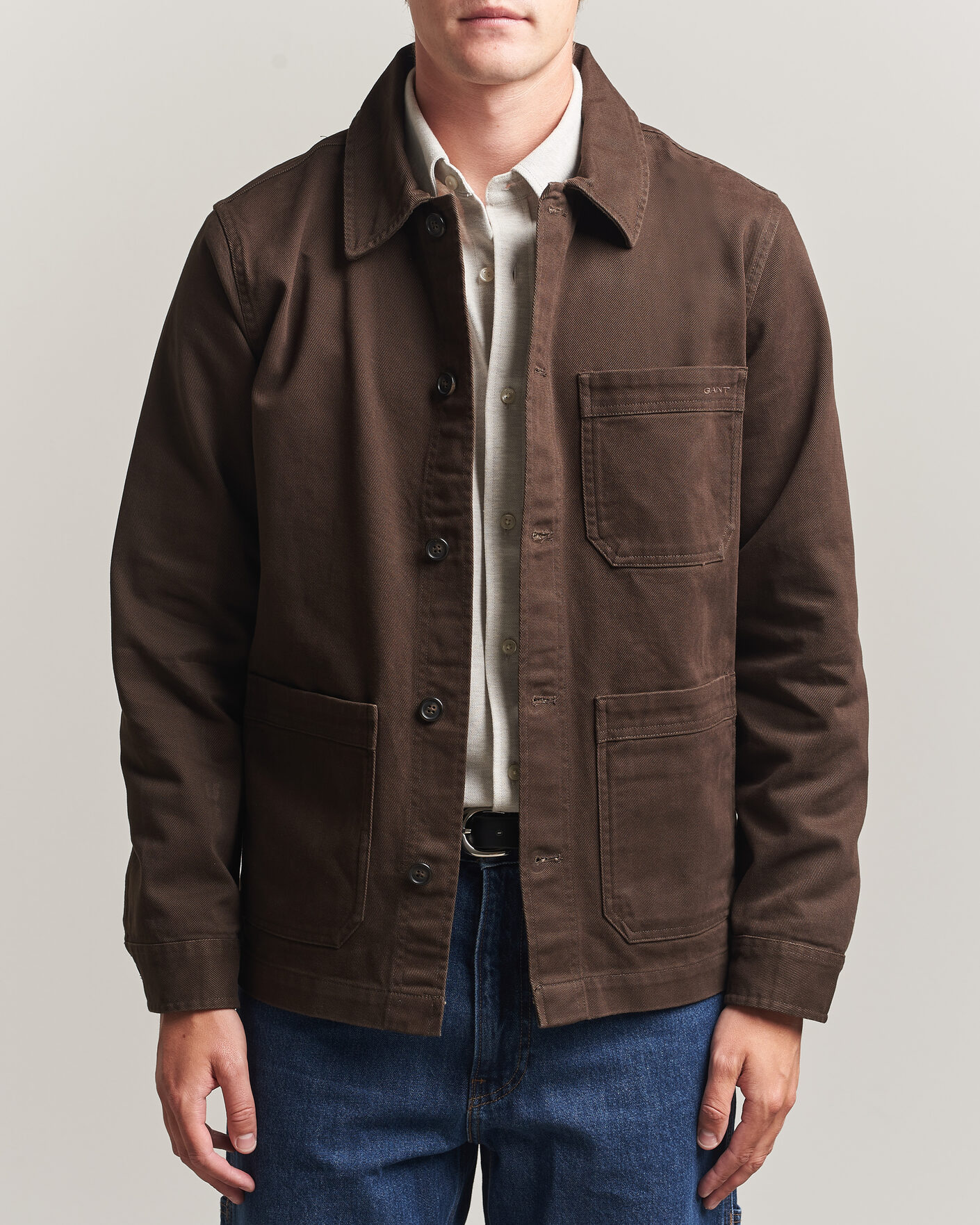 Homme | Chemises | Gant | Regular Fit Brushed Twill Overshirt Black Brown