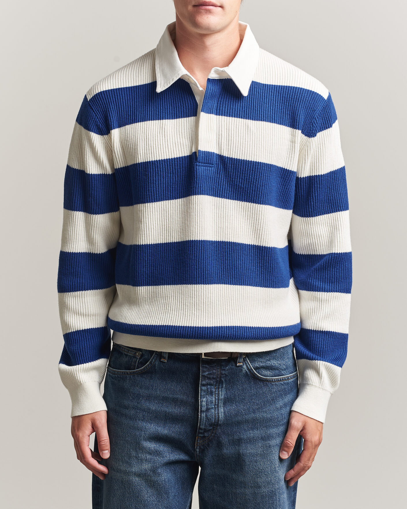Heren | Truien | Gant | Cotton/Merino Knitted Striped Rugger Cream