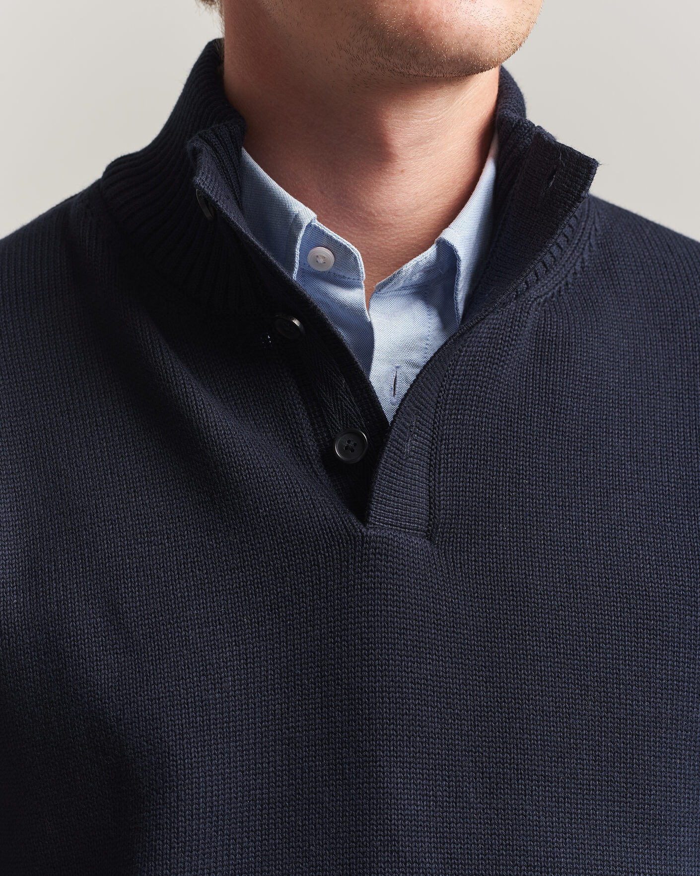 Homme | Pulls Et Tricots | Gant | Supima Cotton Half Buttoned Neck Evening Blue
