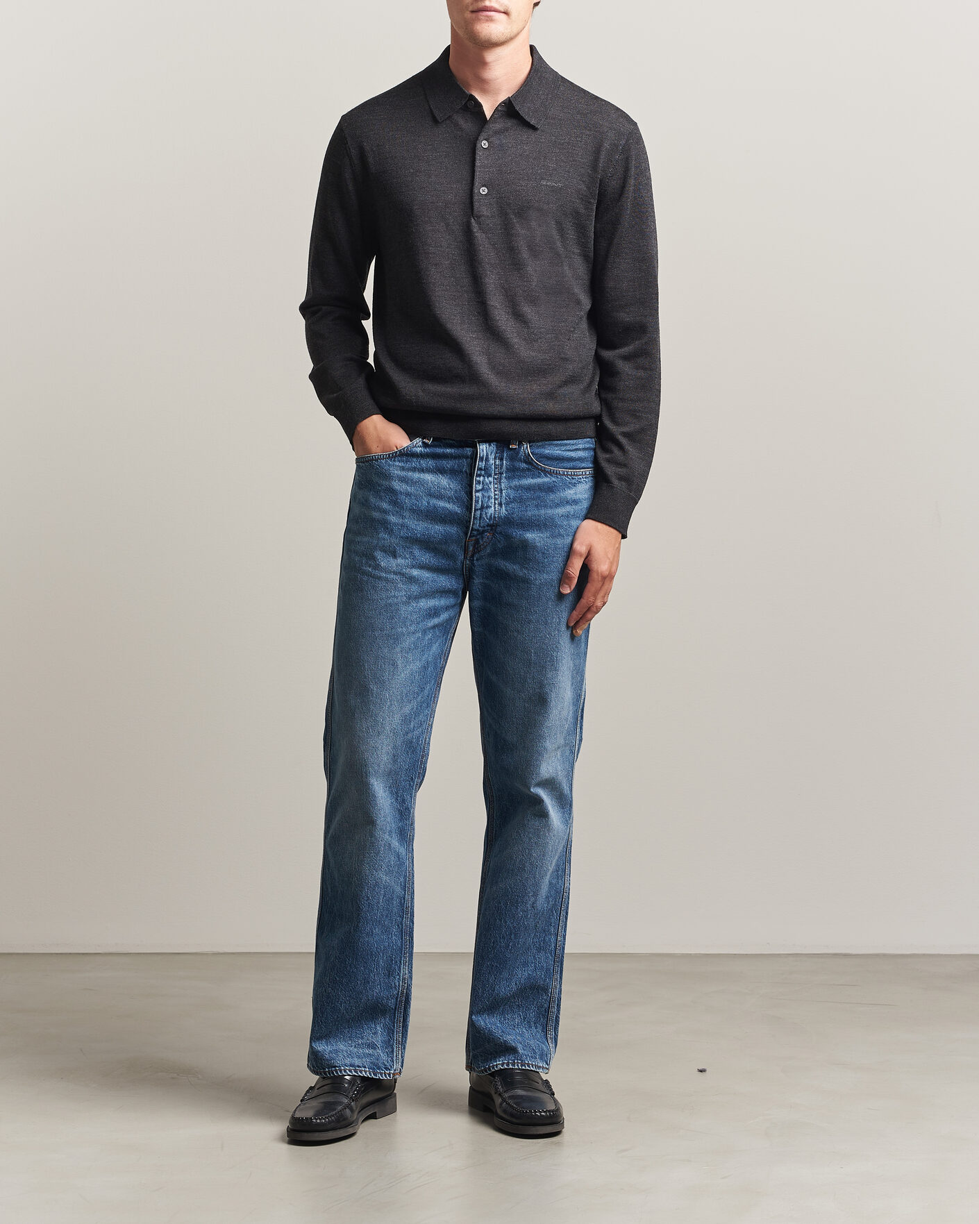 Heren | Truien | Gant | Extrafine Merino Knitted Polo Dark Charcoal Melange
