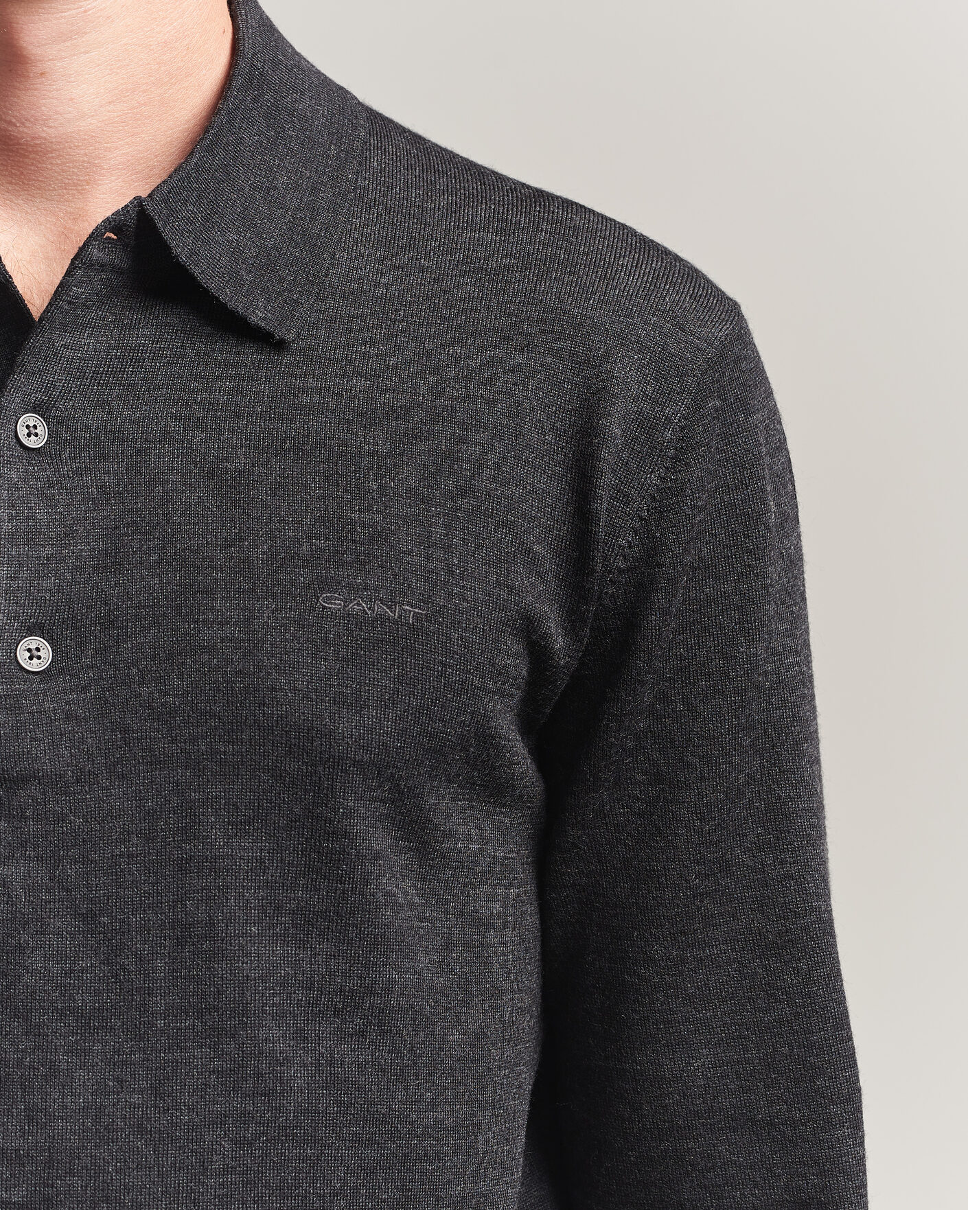 Heren | Truien | Gant | Extrafine Merino Knitted Polo Dark Charcoal Melange
