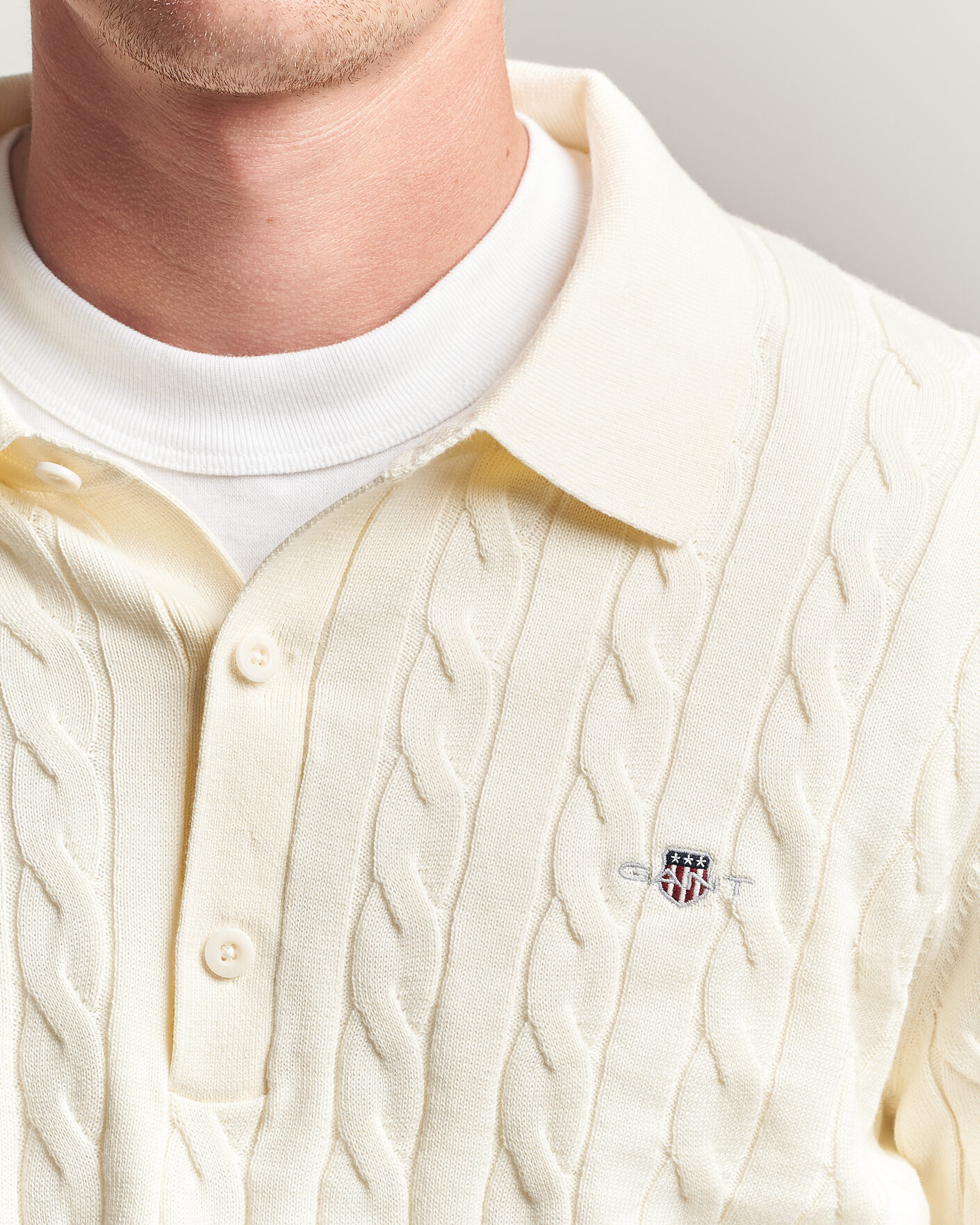 Homme | Pulls Et Tricots | Gant | Cotton Cable Polo Cream