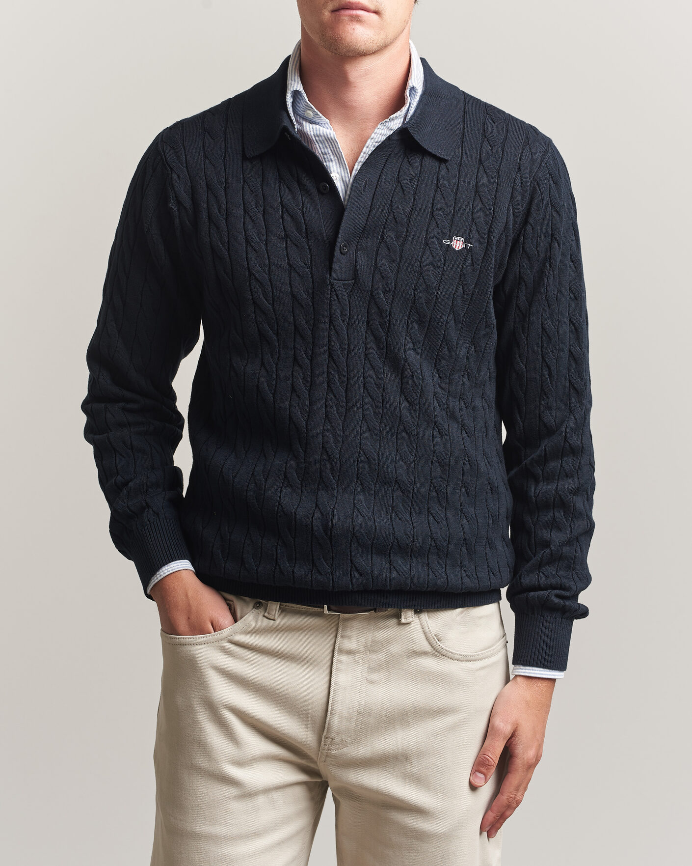 Homme | Pulls Et Tricots | Gant | Cotton Cable Polo Evening Blue