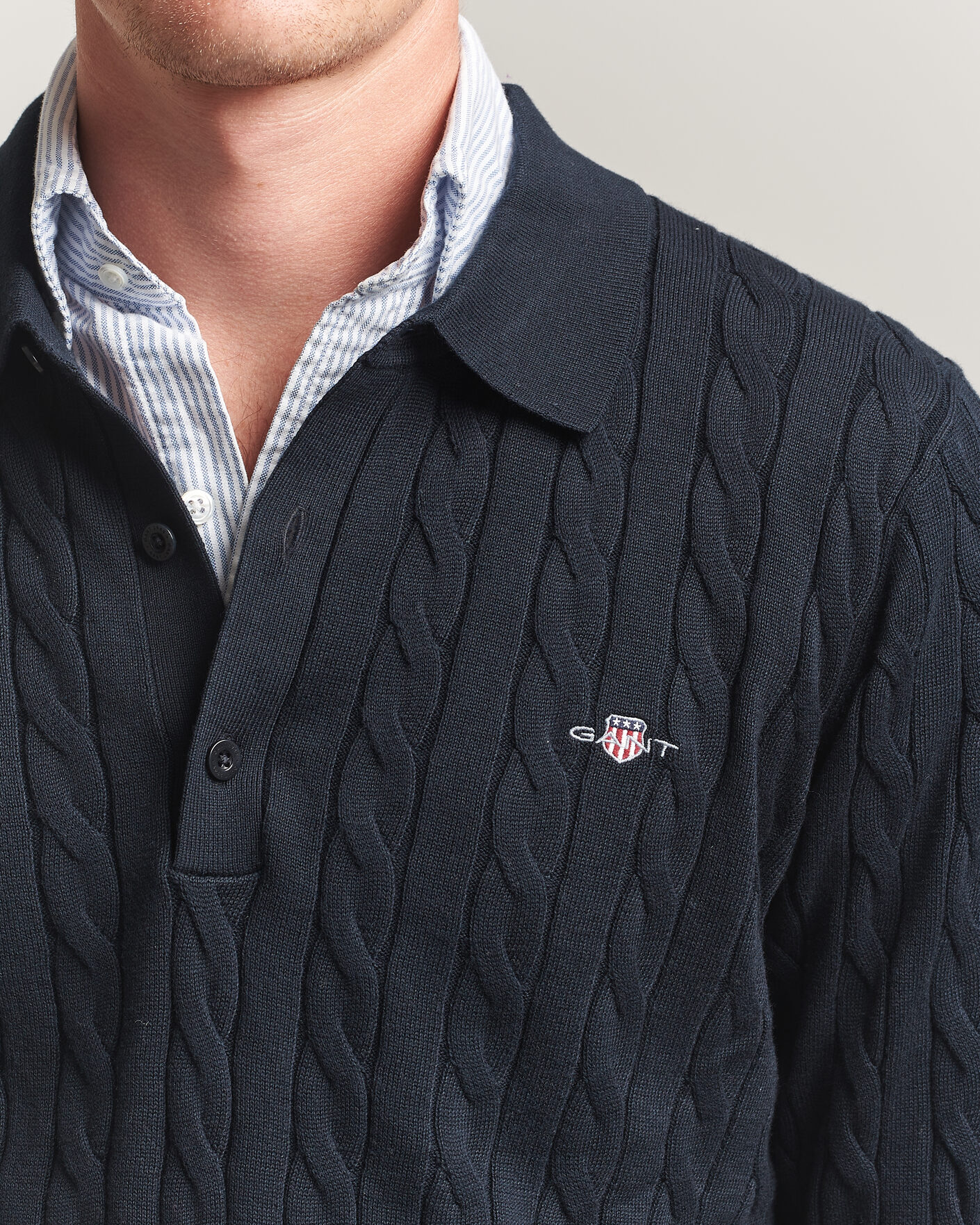 Homme | Pulls Et Tricots | Gant | Cotton Cable Polo Evening Blue