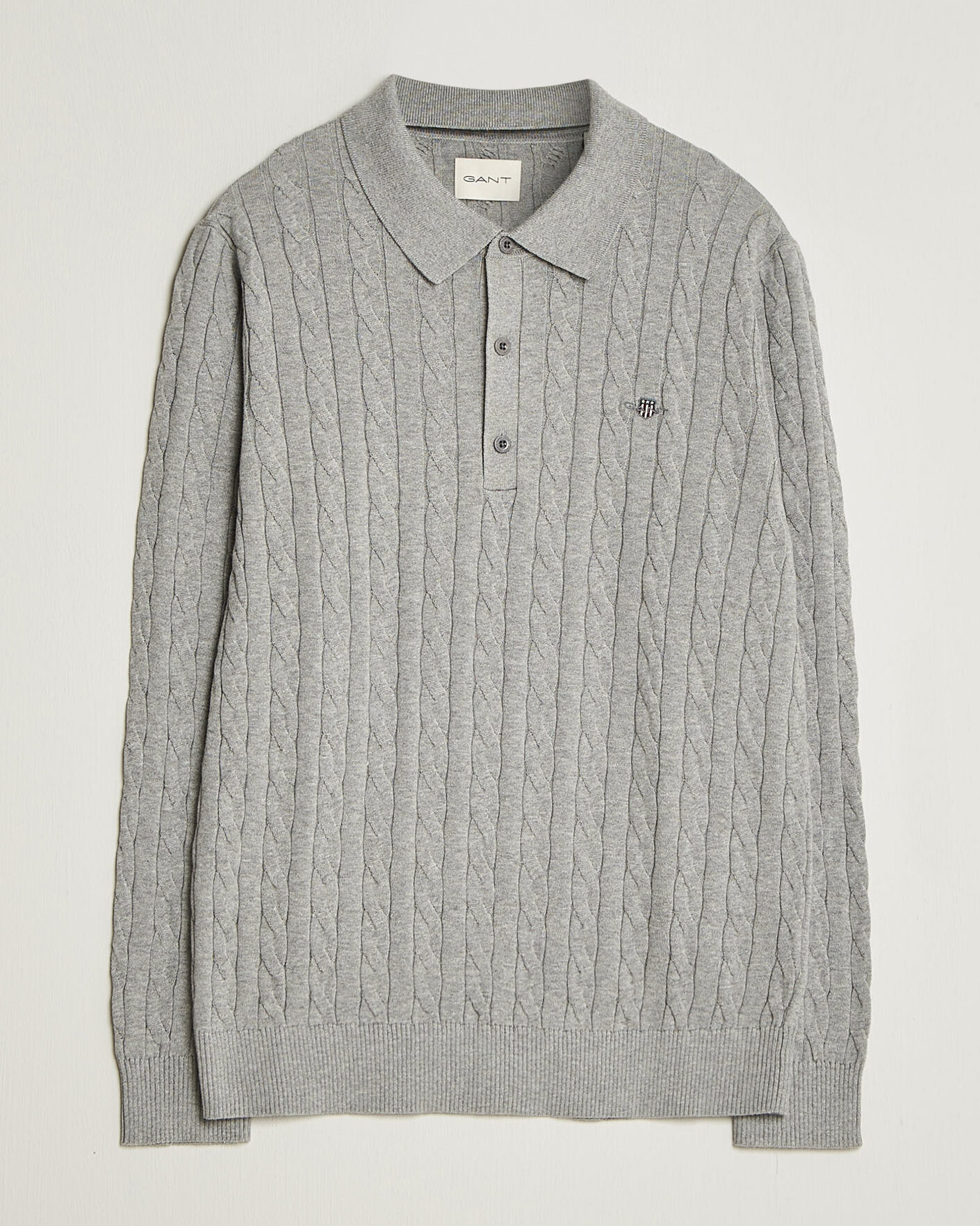 Heren | Truien | Gant | Cotton Cable Polo Grey Melange