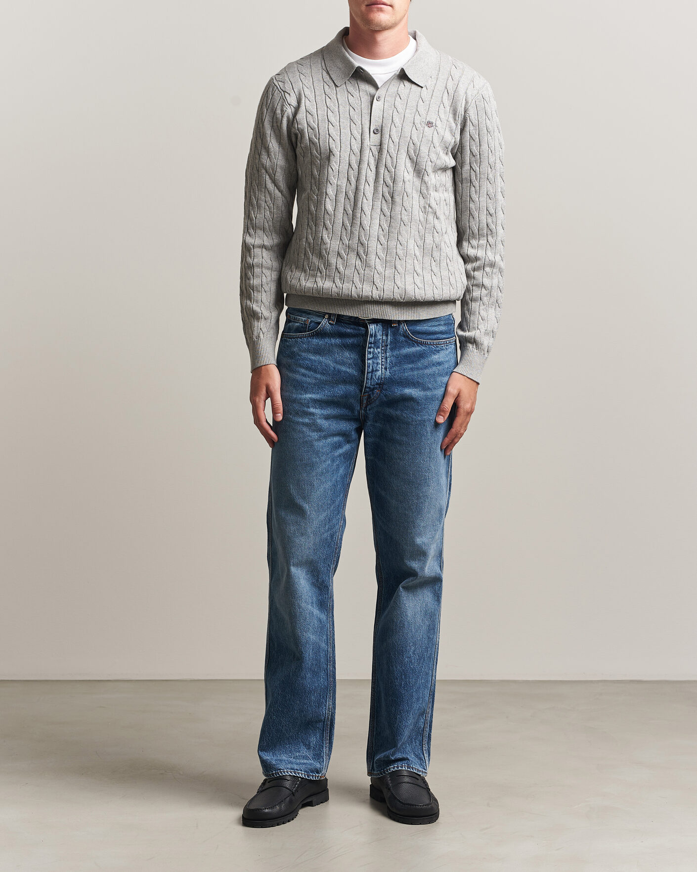 Heren | Truien | Gant | Cotton Cable Polo Grey Melange