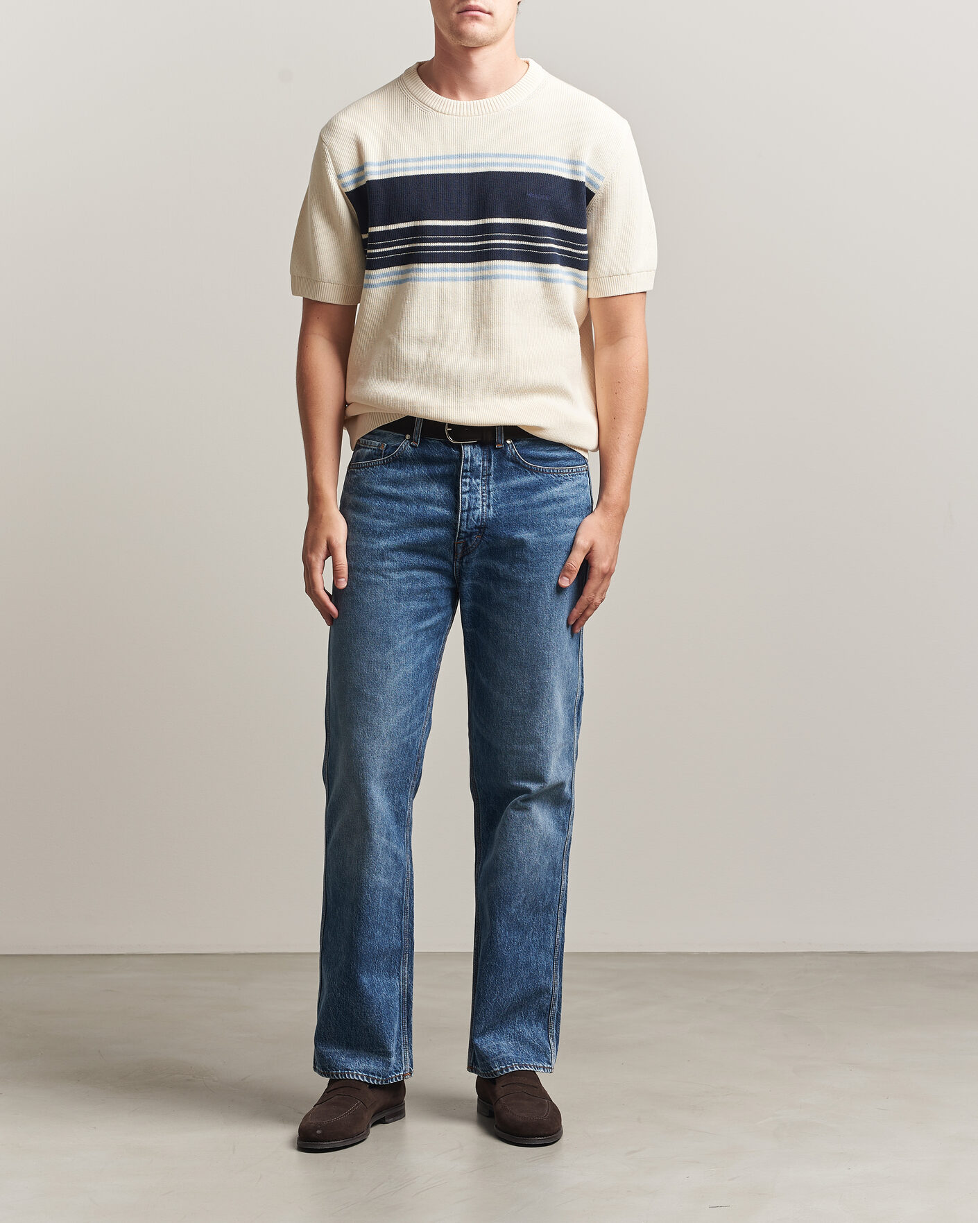 Homme | T-shirts | Gant | Knitted Striped T-shirt Cream