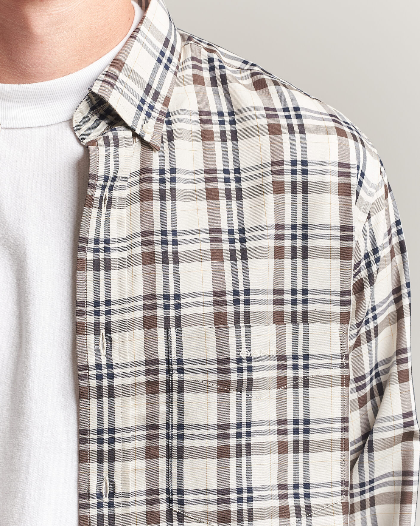 Heren | Overhemden | Gant | Regular Fit Twill Checked Shirt Sand