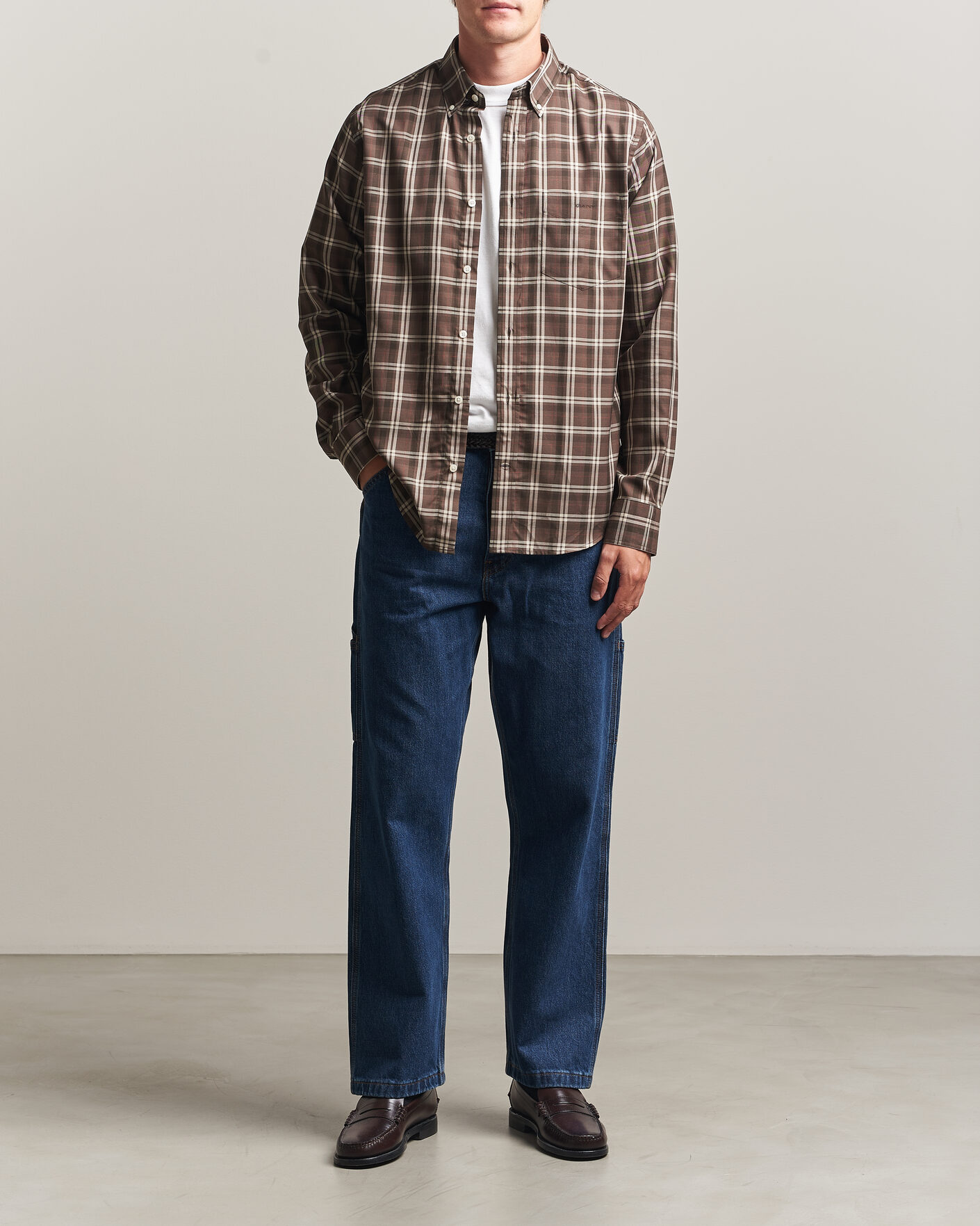 Heren | Overhemden | Gant | Regular Fit Twill Checked Shirt Faded Taupe