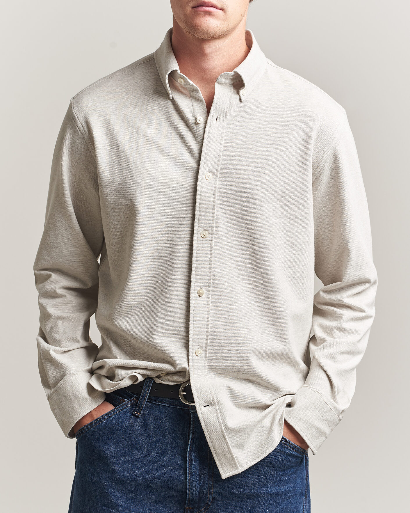 Heren | Overhemden | Gant | Regular Fit Jersey Pique Shirt Light Beige Melange