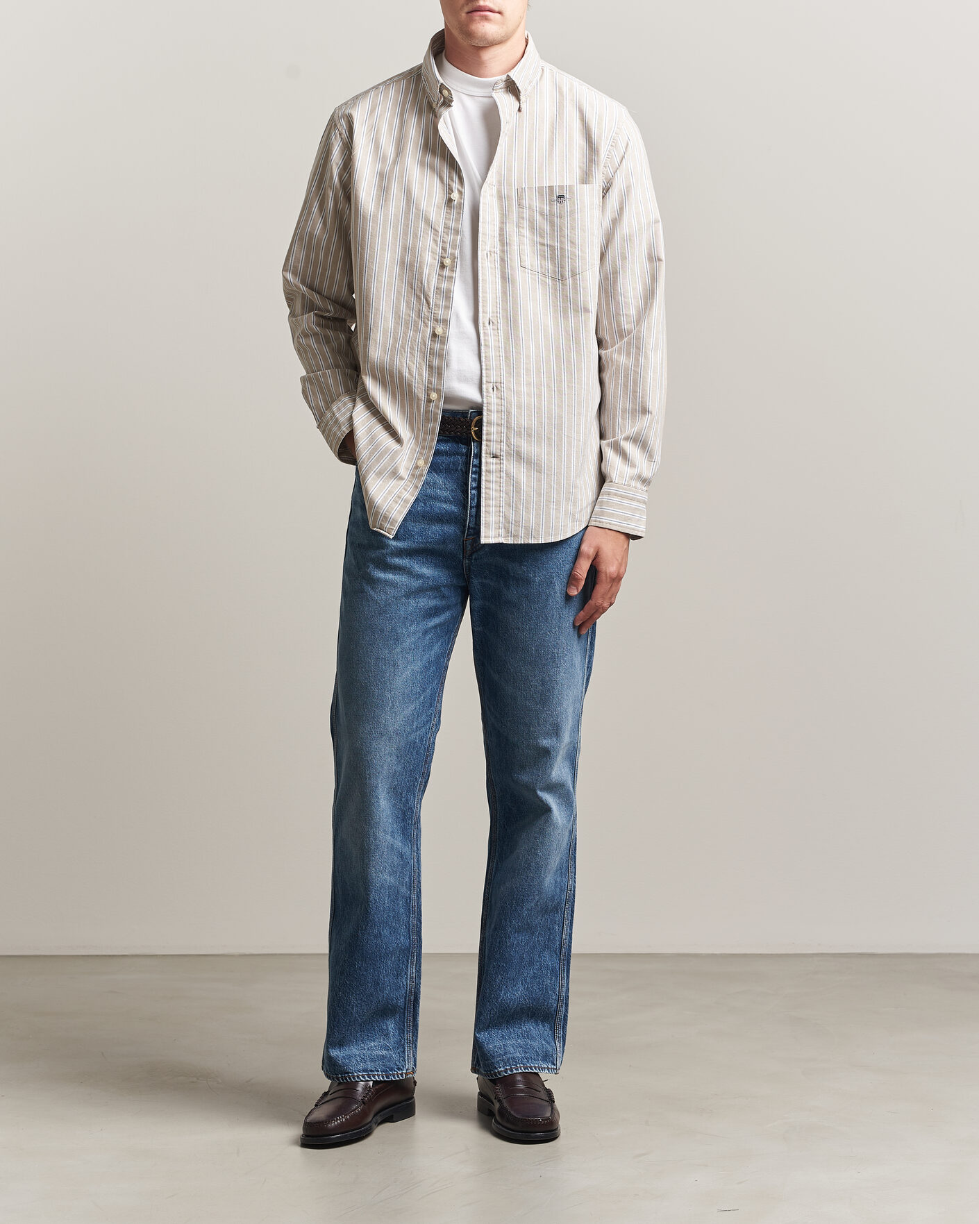 Homme | Chemises | Gant | Regular Fit Classic Striped Oxford Shirt Light Taupe