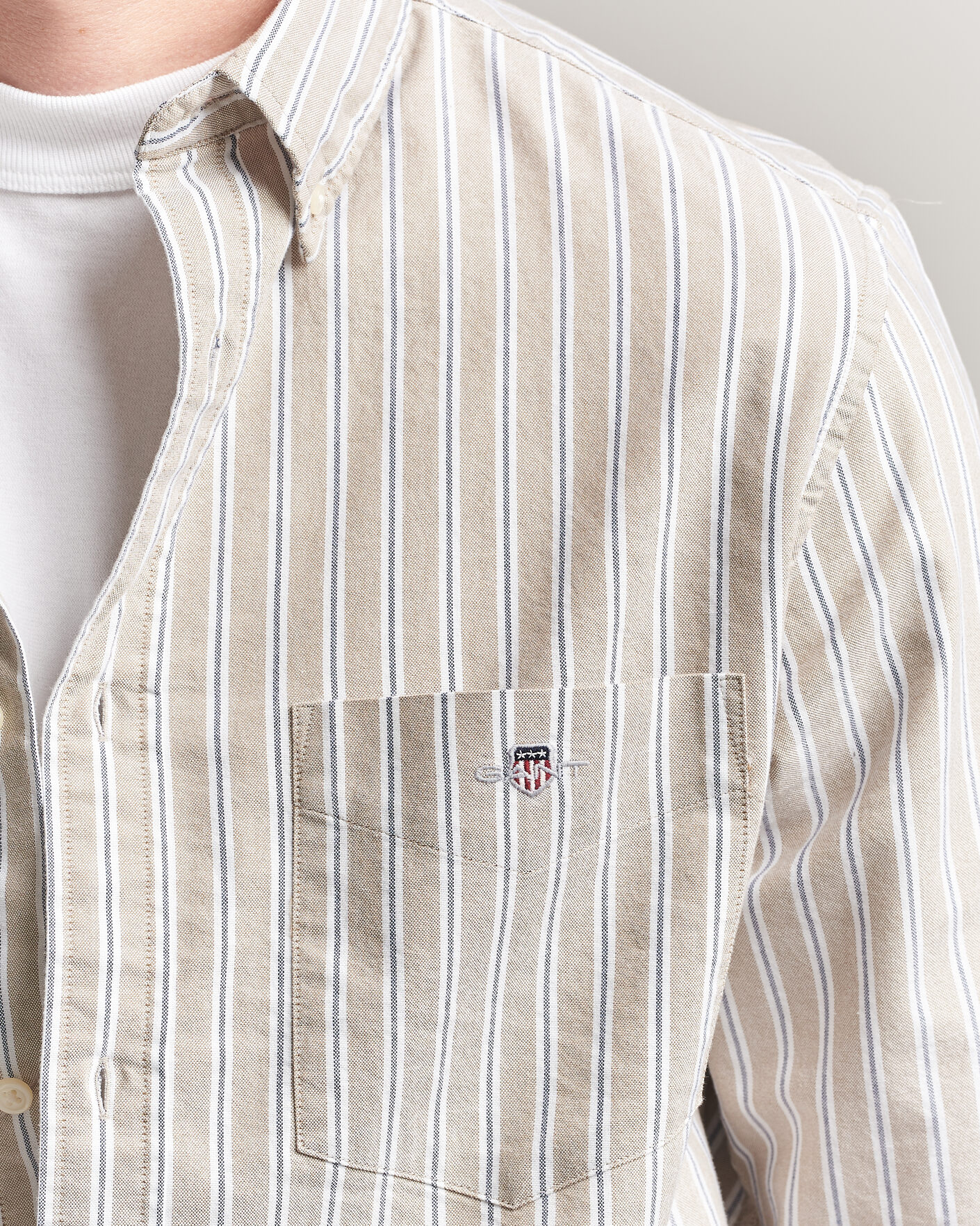 Homme | Chemises | Gant | Regular Fit Classic Striped Oxford Shirt Light Taupe