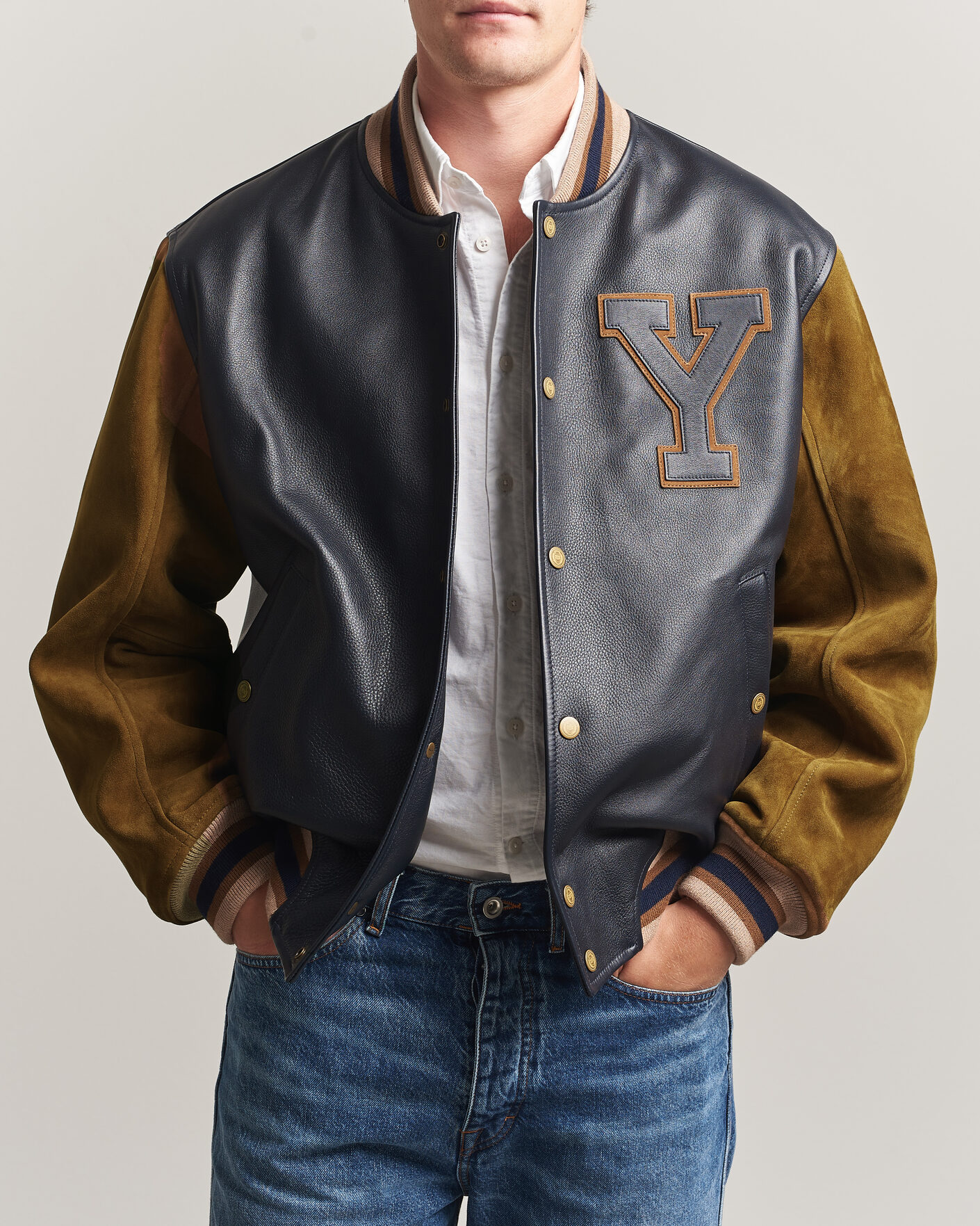 Heren | Jassen | Gant | YALE Suede/Leather Varsity Jacket Navy