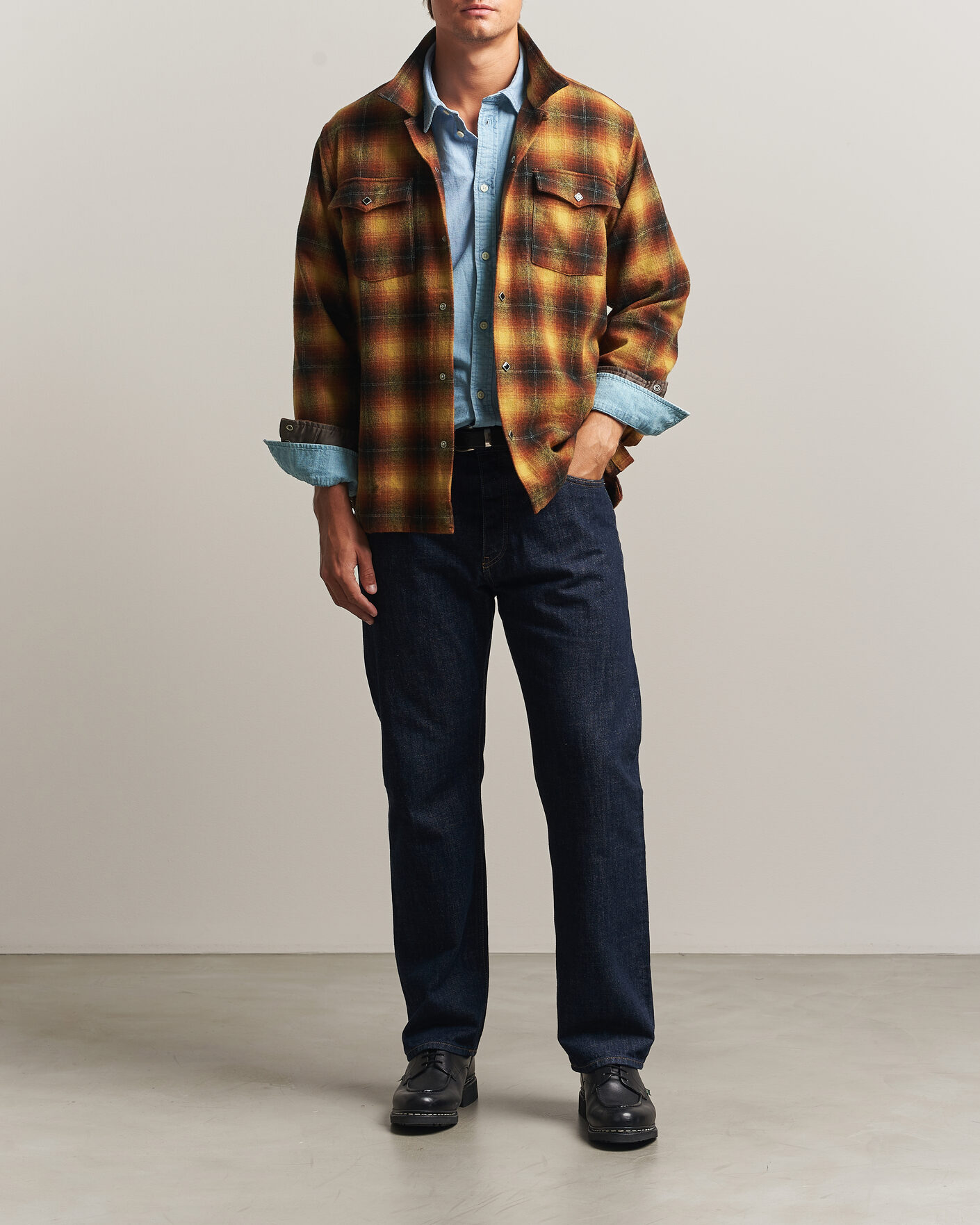 Homme | Chemises | RRL | Jesse Plaid Camp Shirt Orange/Yellow