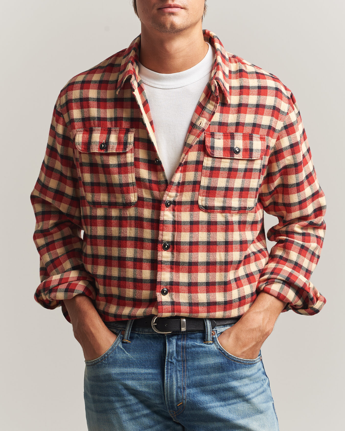 Homme | Chemises | RRL | Plaid Flannel Shirt Red/Cream