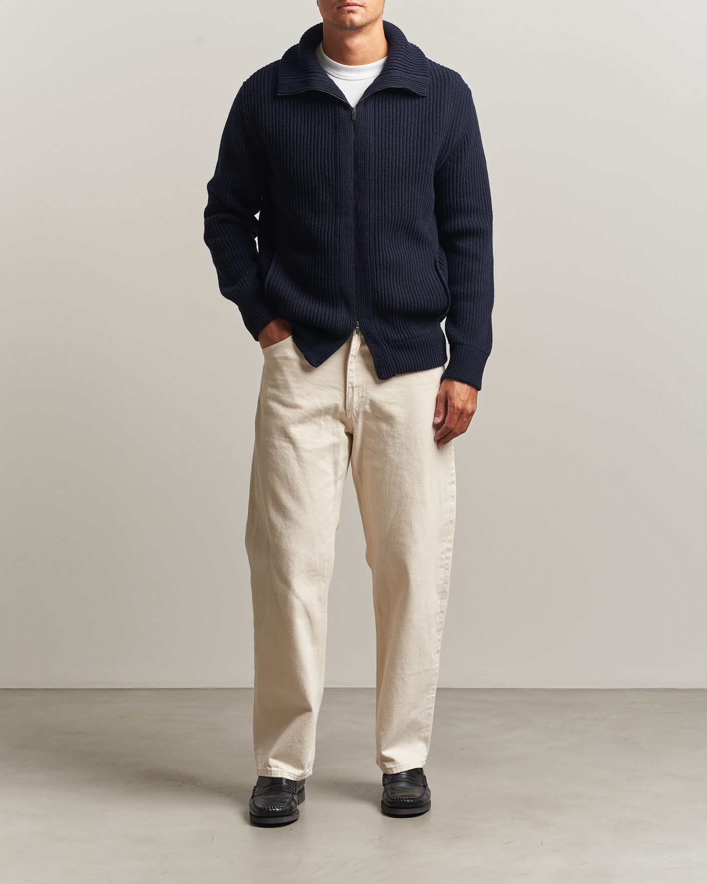 Homme | Pulls Et Tricots | Altea | Rib Wool Bomber Cardigan Navy