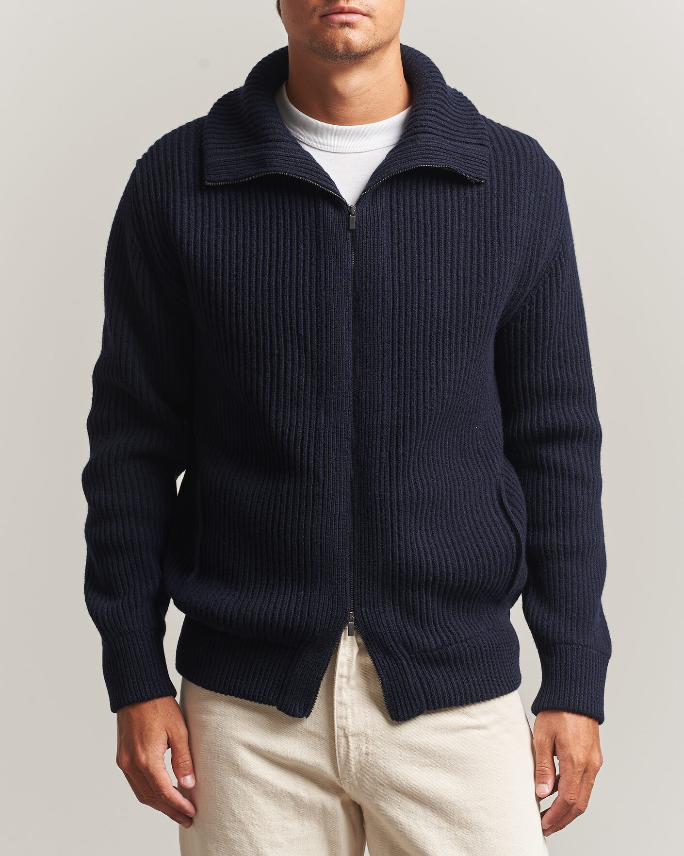 Homme | Pulls Et Tricots | Altea | Rib Wool Bomber Cardigan Navy
