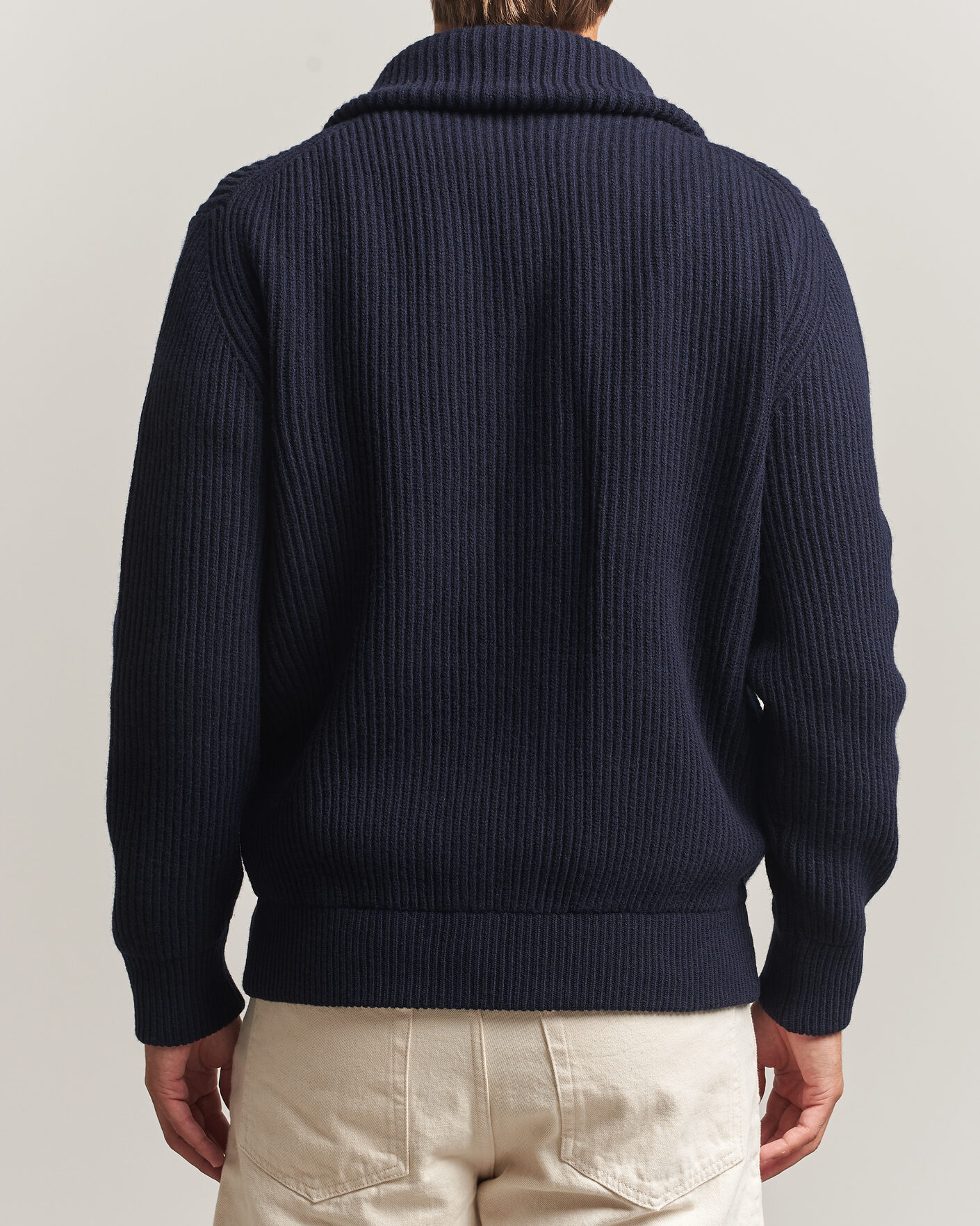 Homme | Pulls Et Tricots | Altea | Rib Wool Bomber Cardigan Navy