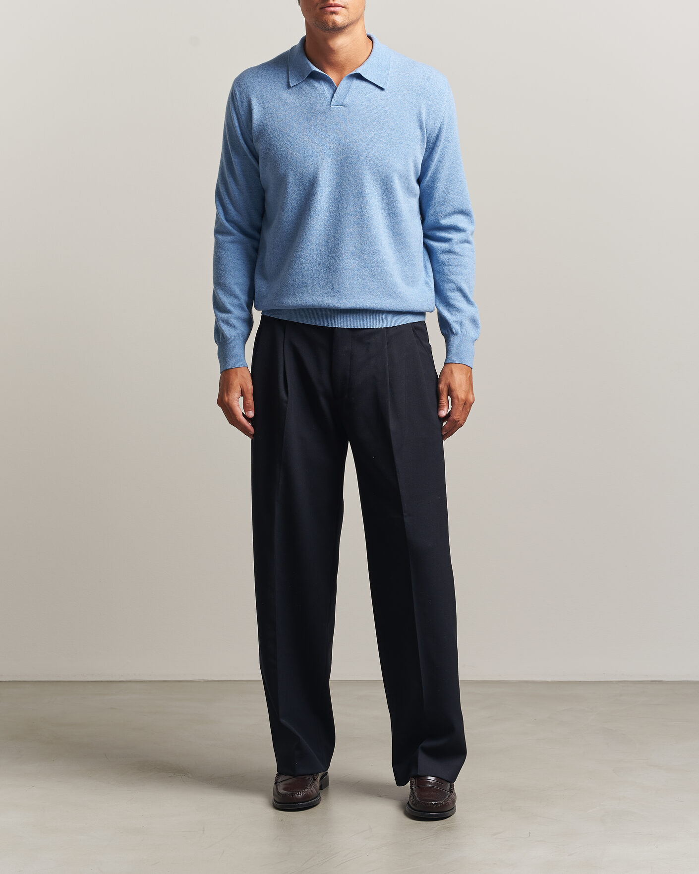 Homme | Pulls Et Tricots | Altea | Long Sleeve Knitted Polo Sky Blue