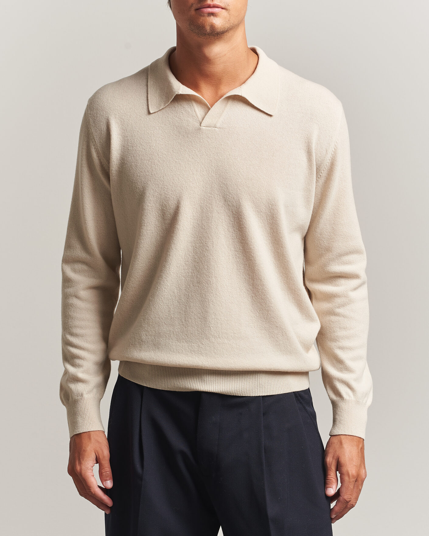 Heren | Truien | Altea | Long Sleeve Knitted Polo Beige
