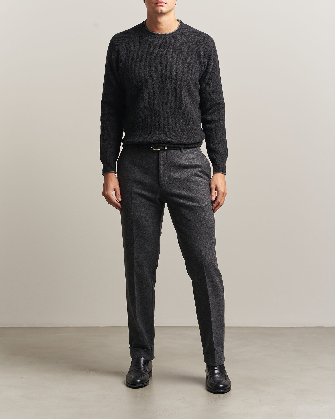 Heren | Truien | Altea | Rib Wool Raglan Sweater Charcoal