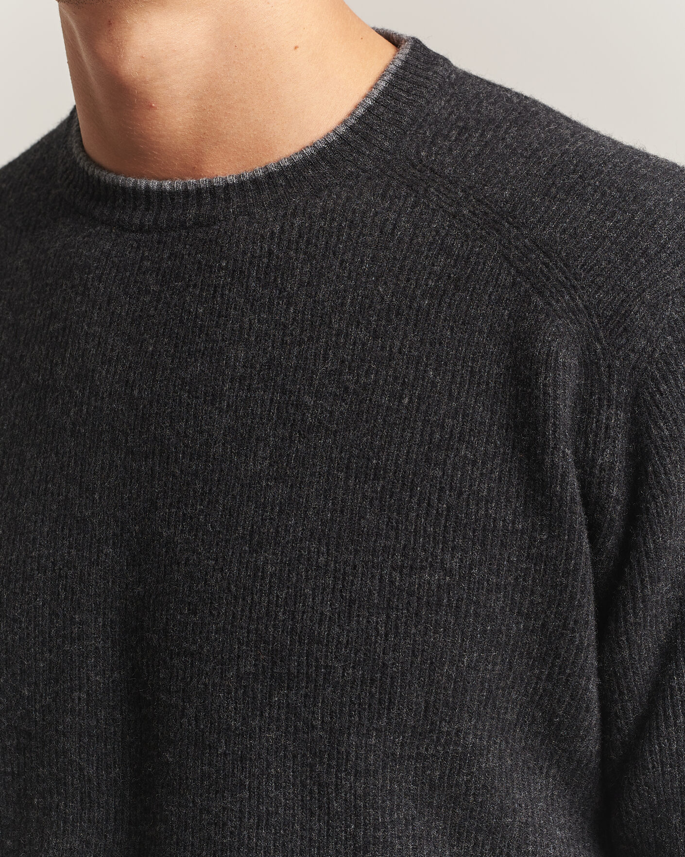 Heren | Truien | Altea | Rib Wool Raglan Sweater Charcoal