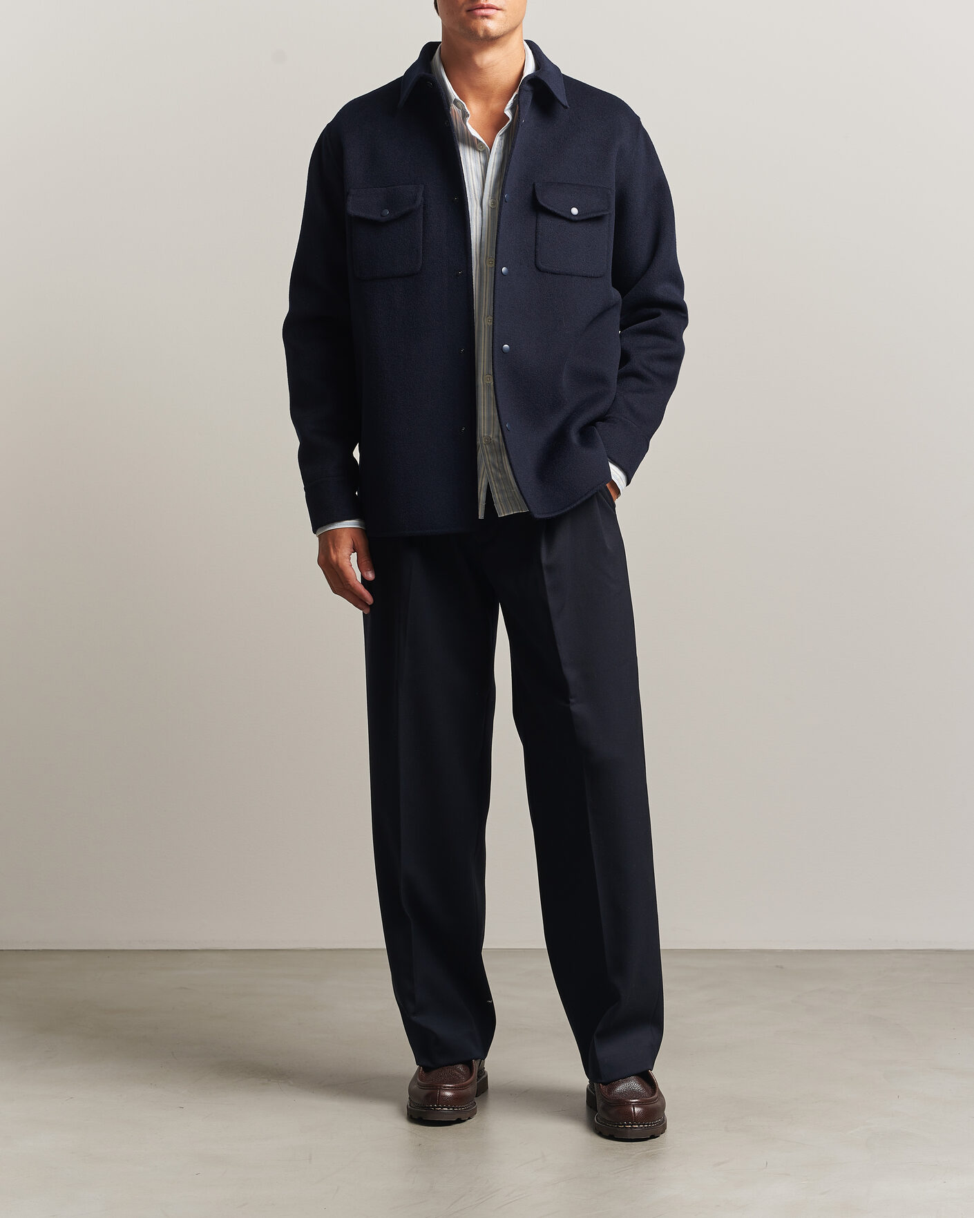 Heren | Jassen | Aspesi | Double Wool Shirt Jacket Navy