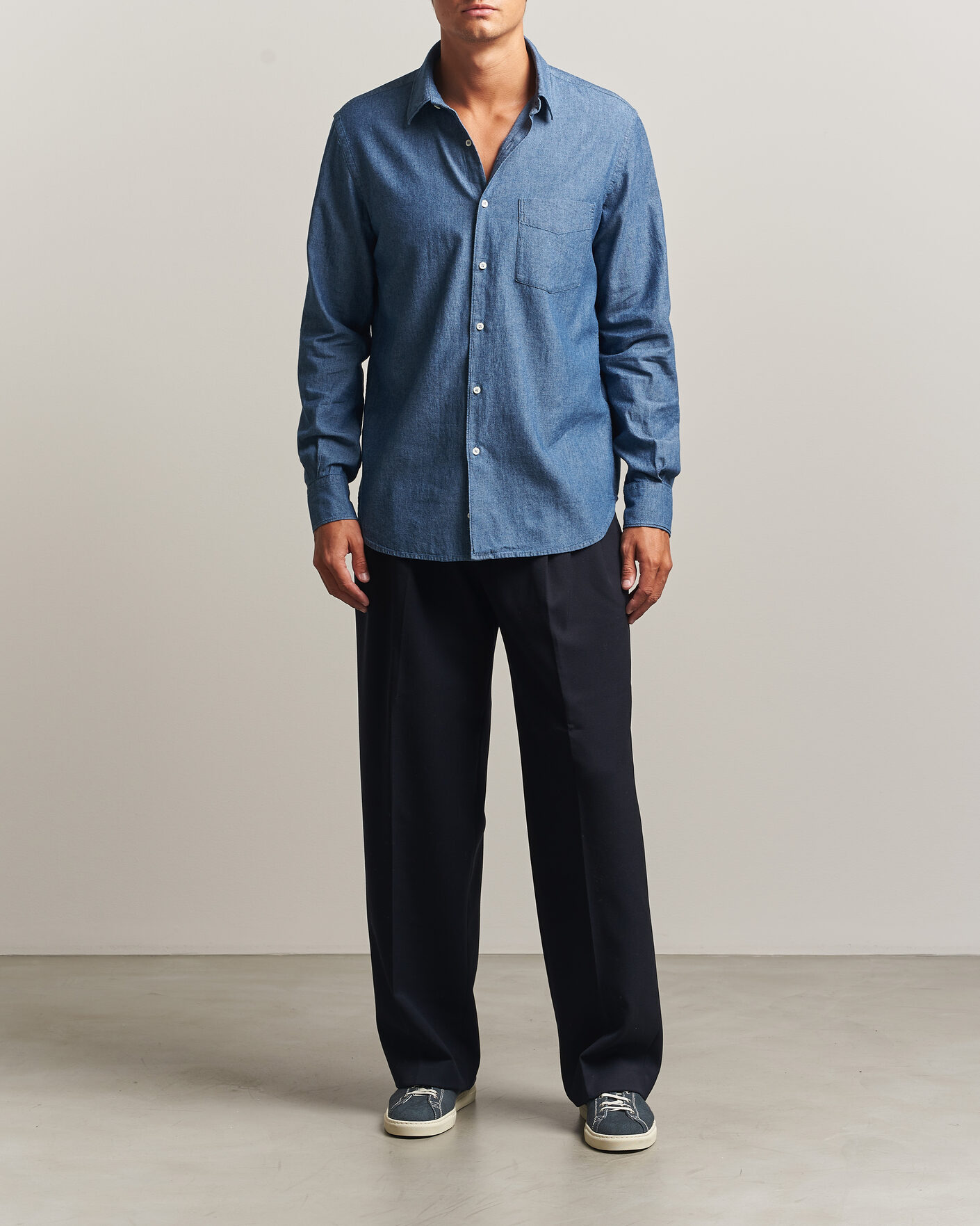 Homme | Chemises | Aspesi | Chambray Shirt Blue Denim