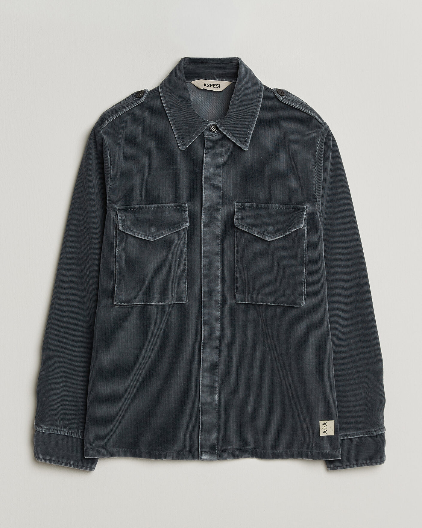 Homme | Chemises | Aspesi | Double Pocket Corduroy Overshirt Washed Black