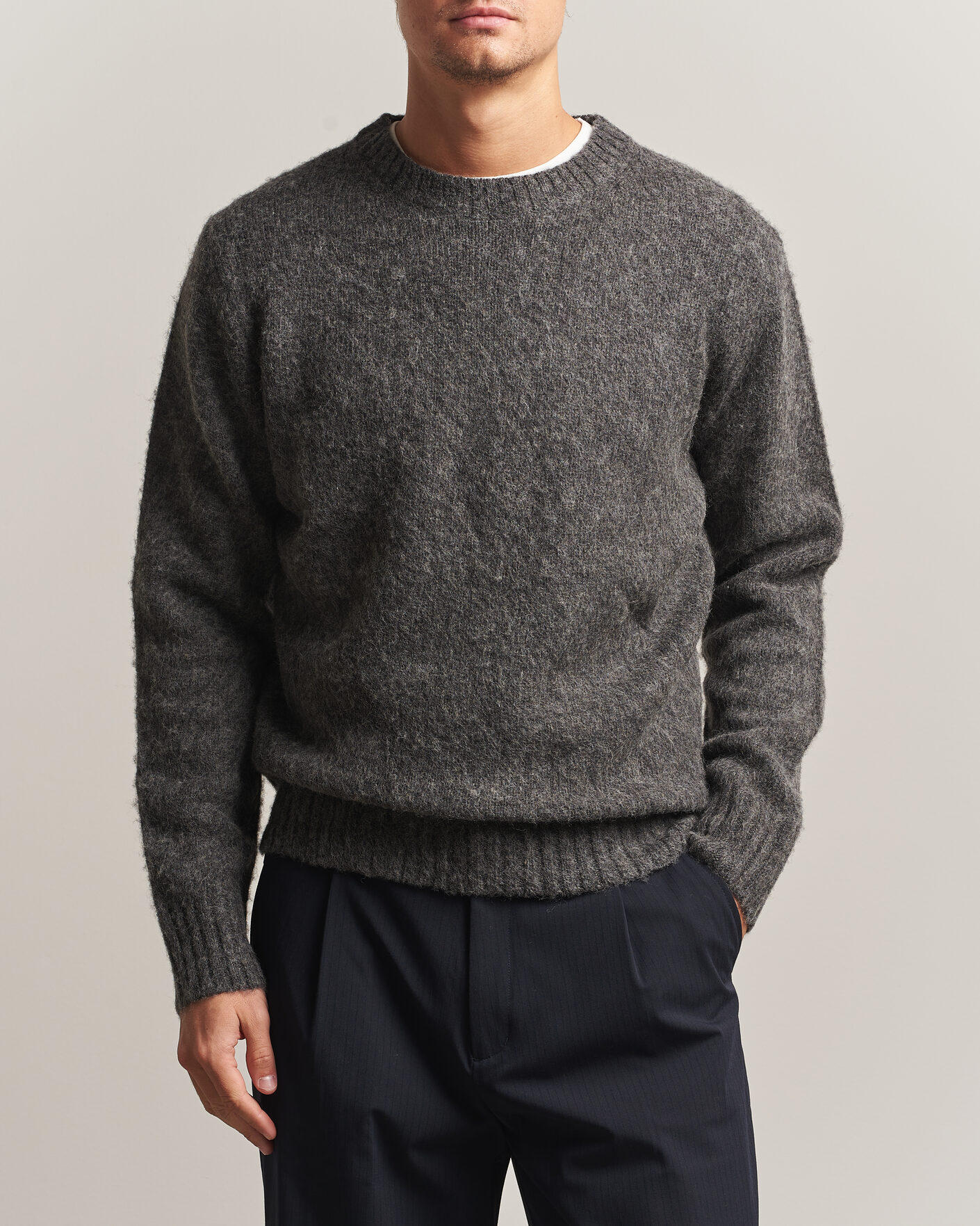 Homme | Pulls Et Tricots | Aspesi | Brushed Shetland Sweater Grey Melange