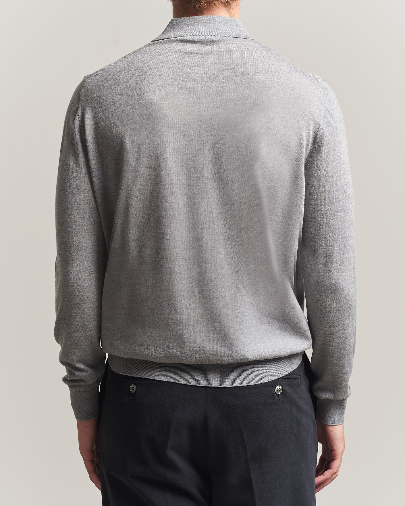 Heren | Truien | Boglioli | Knitted Long Sleeve Polo Light Grey