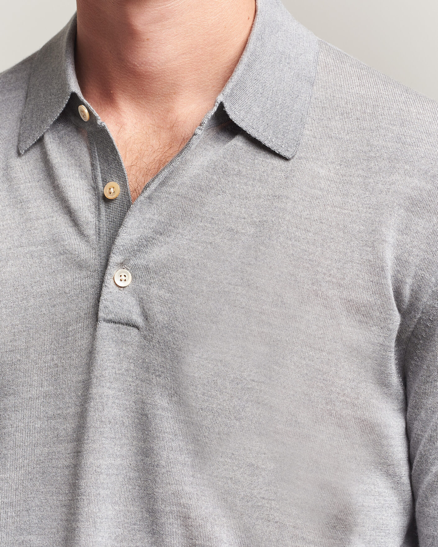 Heren | Truien | Boglioli | Knitted Long Sleeve Polo Light Grey