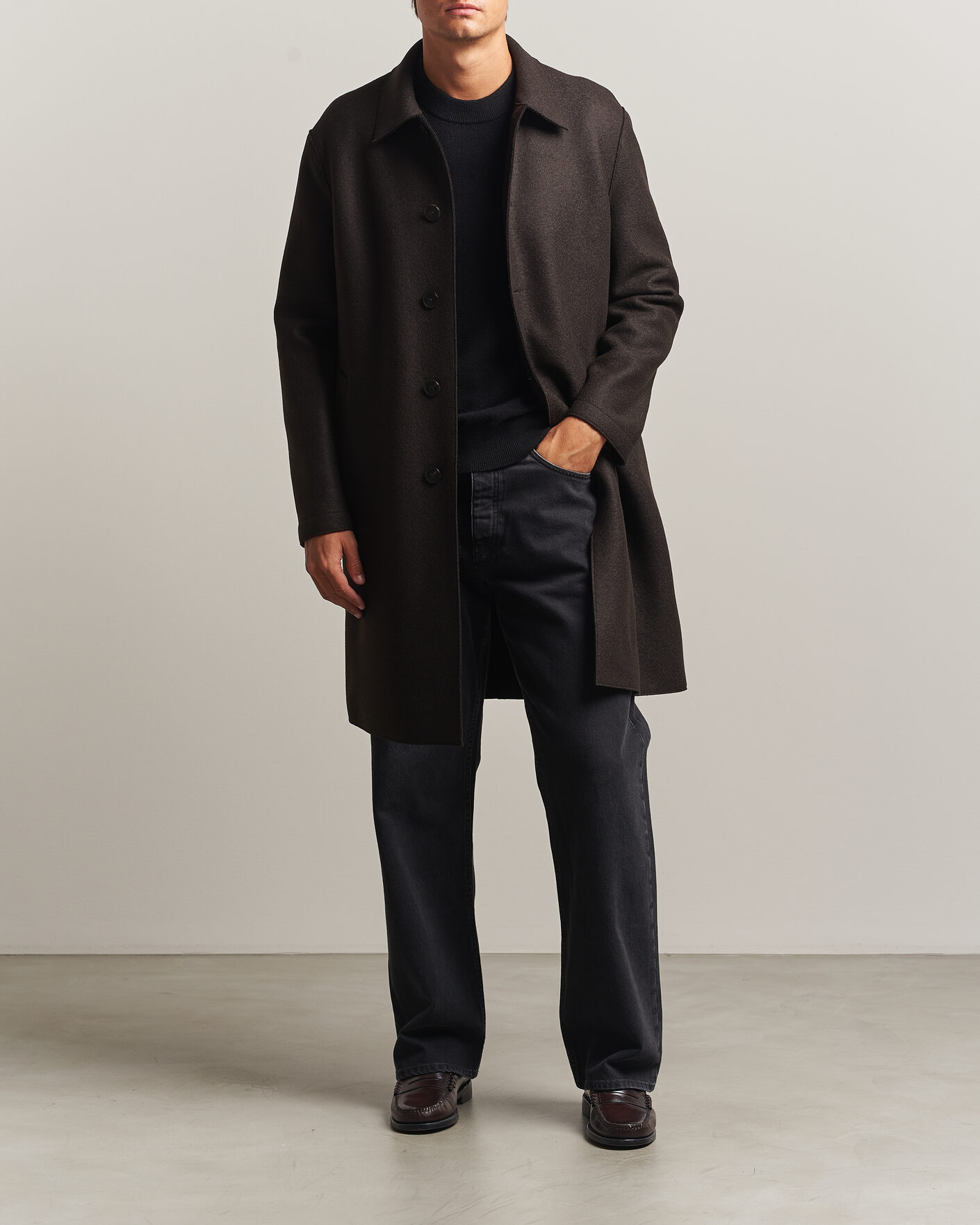 Homme | Manteaux Et Vestes | Harris Wharf London | Pressed Wool Mac Coat Dark Brown