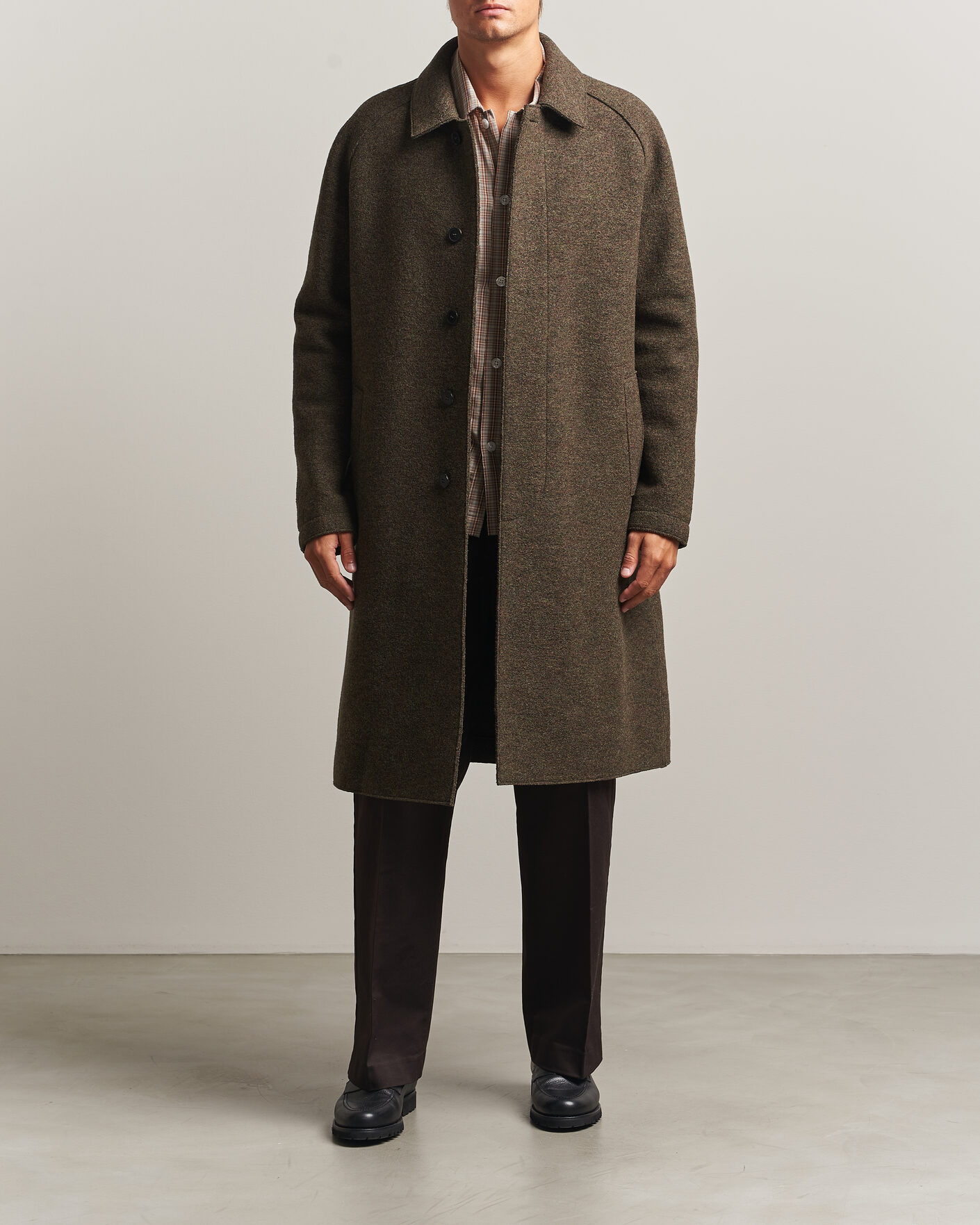Homme | Manteaux Et Vestes | Harris Wharf London | Boiled Wool Fly Front Balmacan Coat Brown/Green