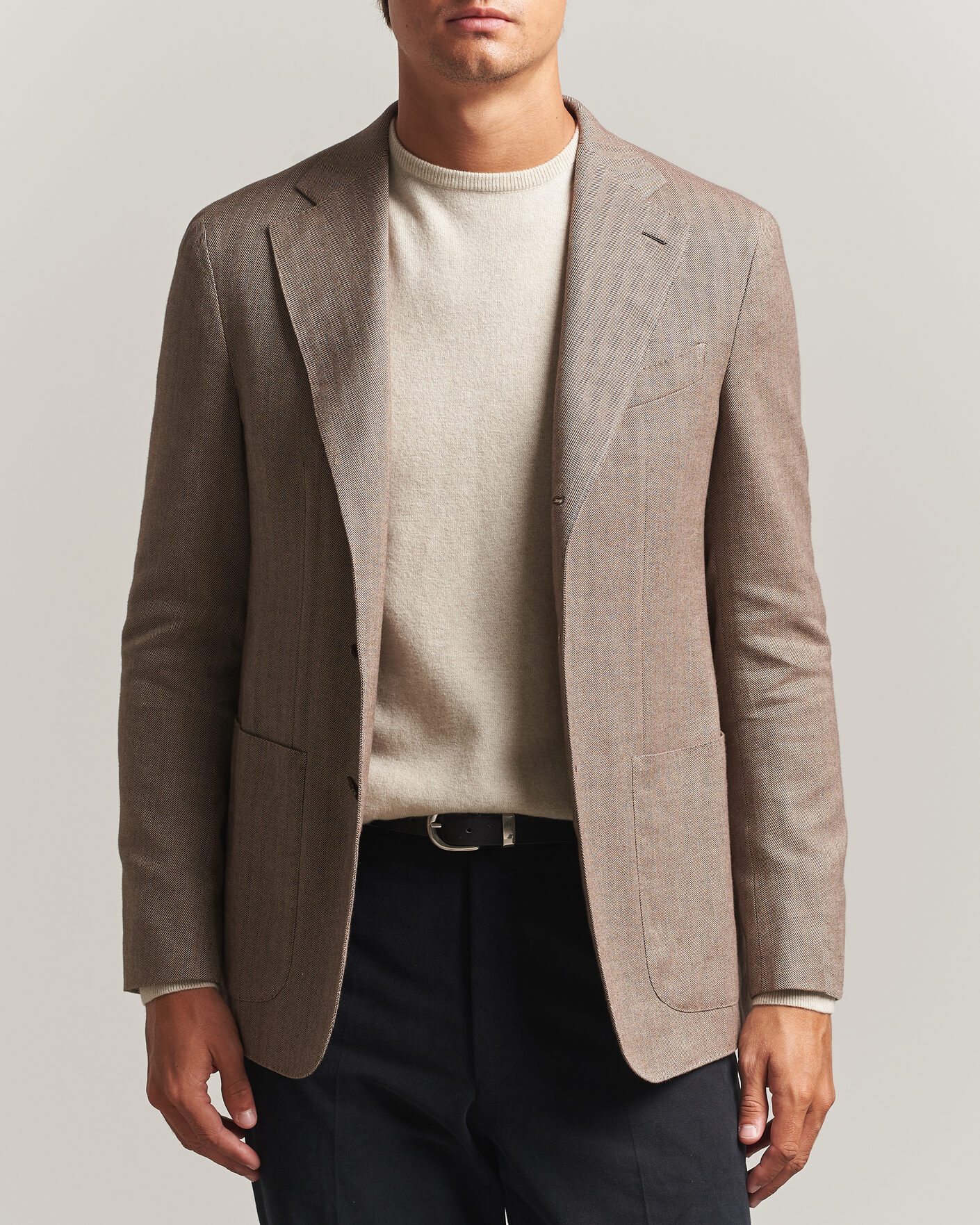 Homme | Blazers | Caruso | Aida Herringbone Cotton Flannel Blazer Beige