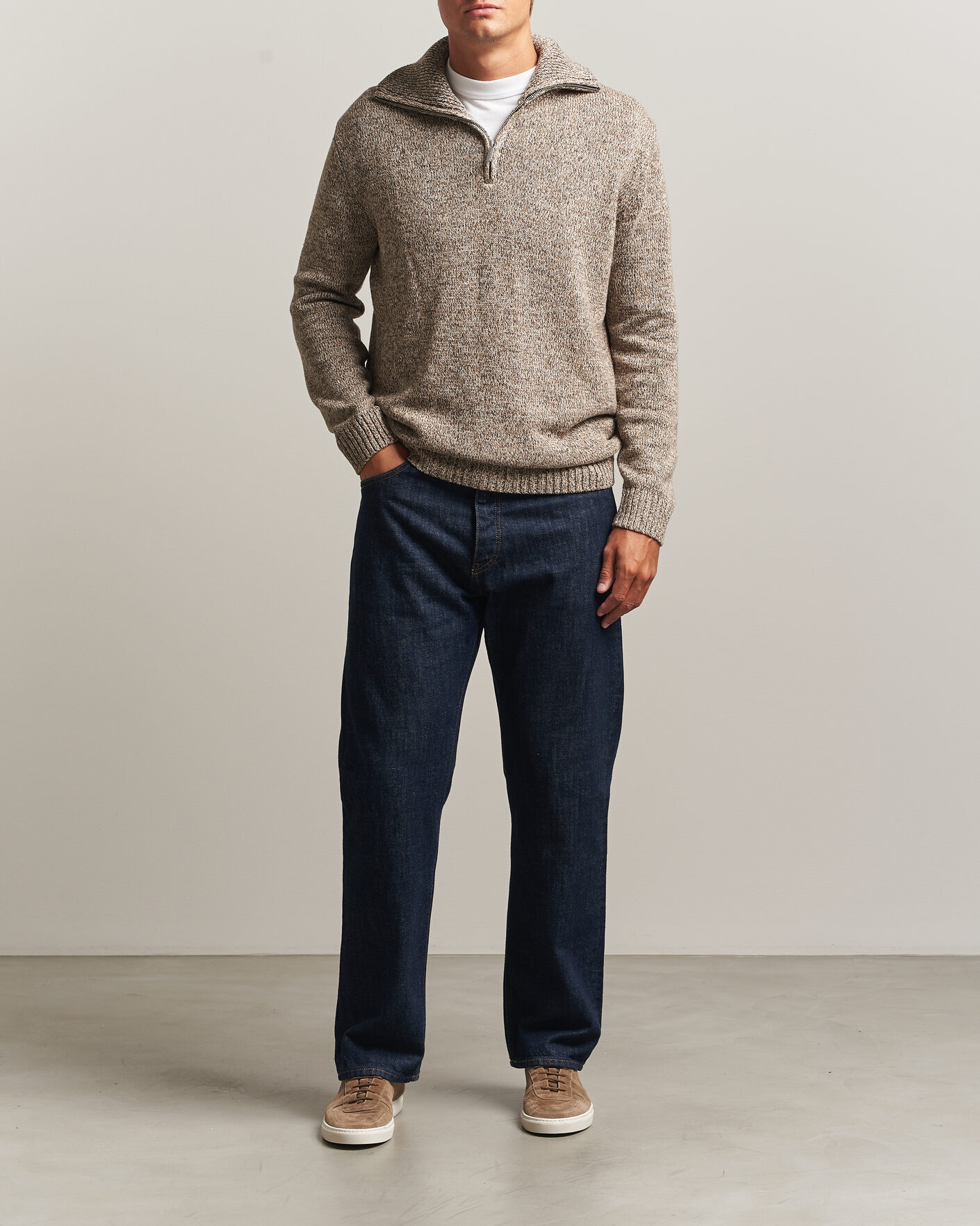 Homme | Pulls Et Tricots | KnowledgeCotton Apparel | Heavy Knitted Half Zip Brown