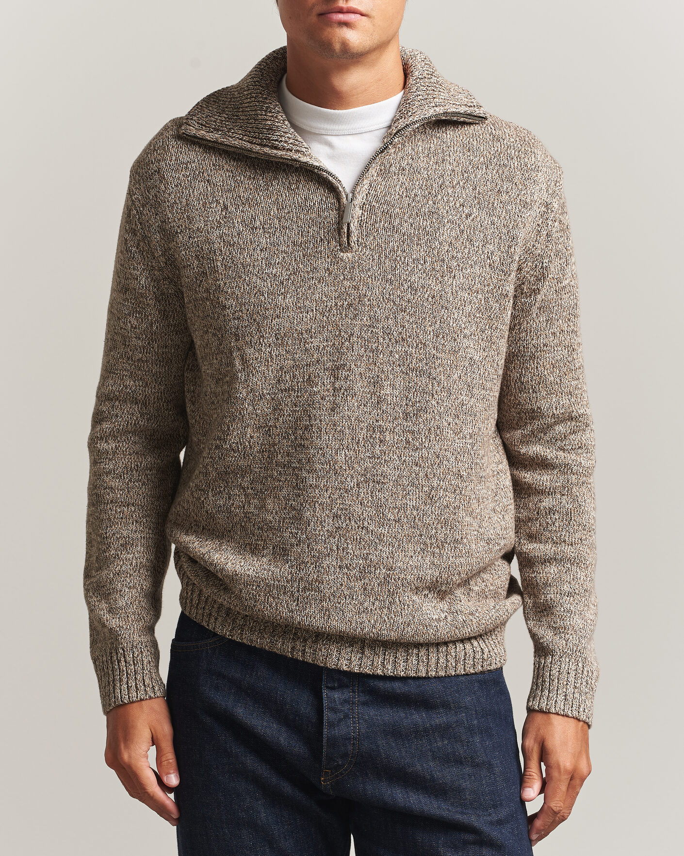 Homme | Pulls Et Tricots | KnowledgeCotton Apparel | Heavy Knitted Half Zip Brown