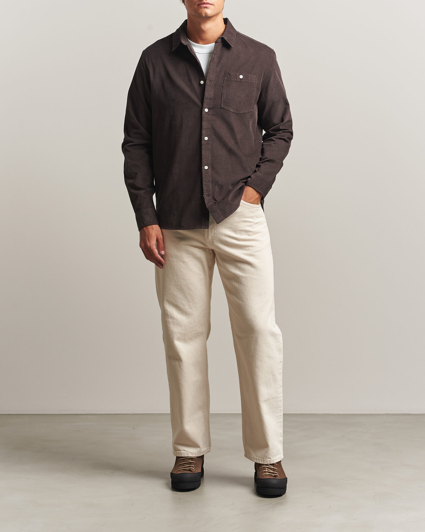 Homme | Chemises | KnowledgeCotton Apparel | Regular Fit Cord Shirt Chocolate
