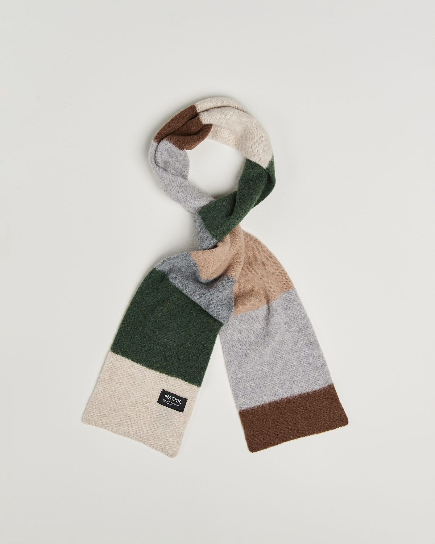 Heren | Sjaals | Robert Mackie | Rona Ribbed Shaggy Lambswool Scarf Grey/Green/Beige Mix